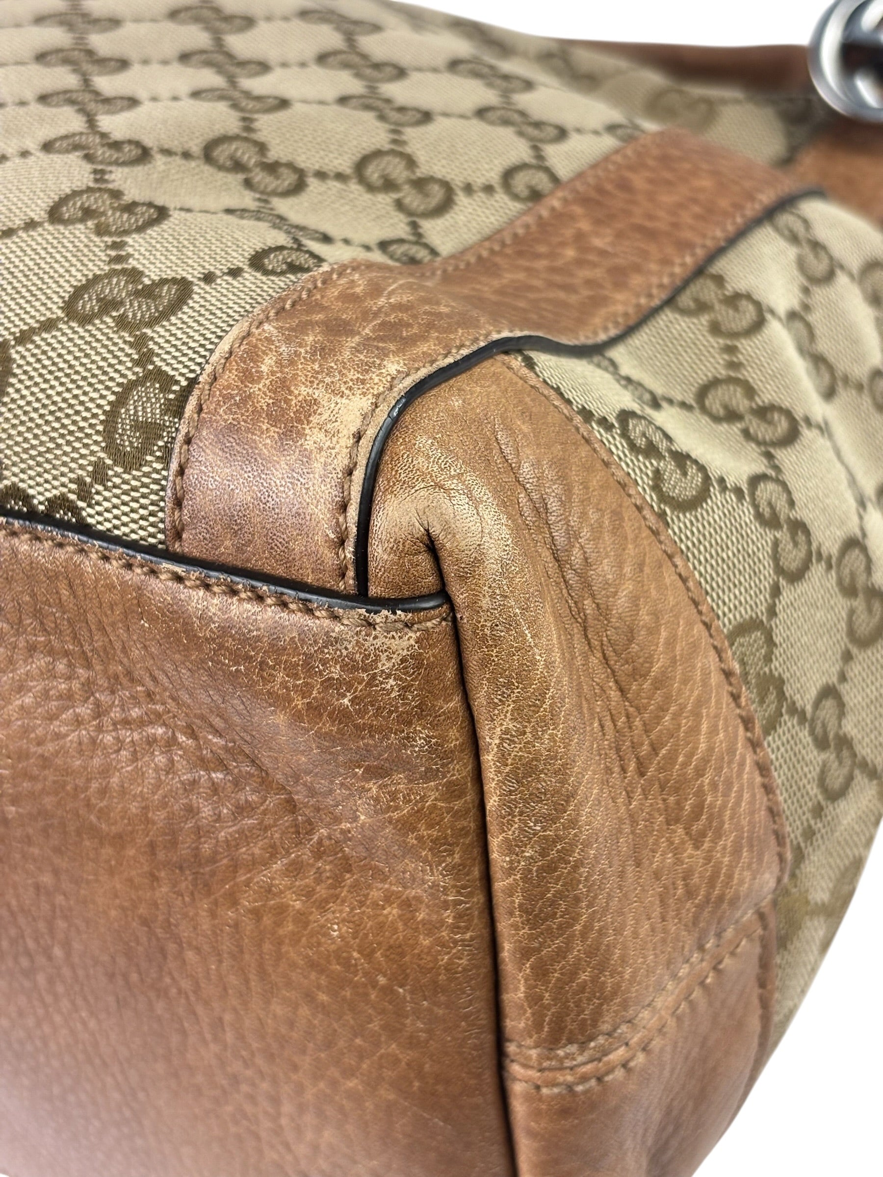 Gucci Beige/Brown Leather GG Satchel Two-Way Bag