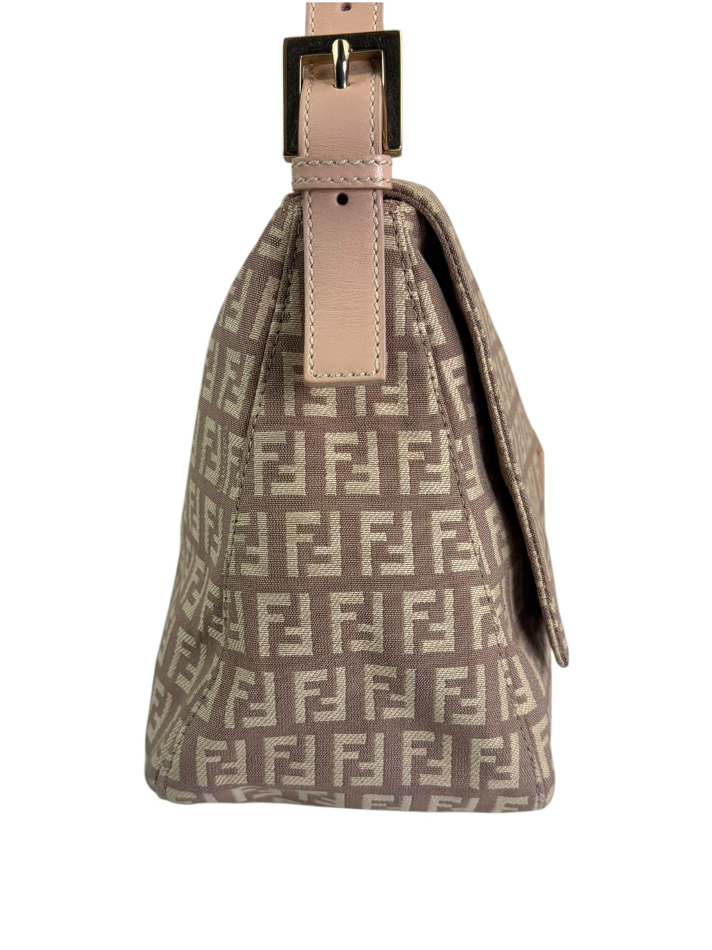 Fendi Peach Leather Trim Zucca Mamma Baguette