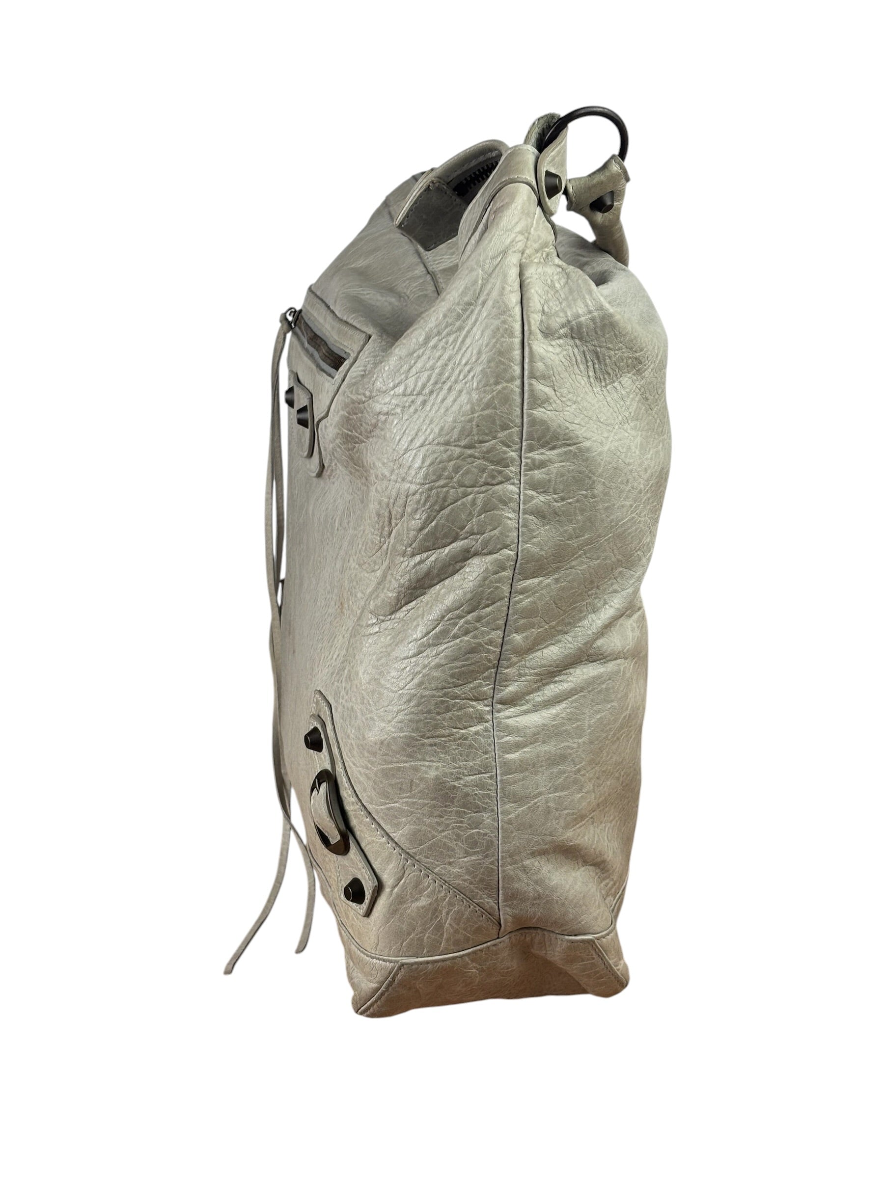 Balenciaga Grey Lambskin Day Moto Hobo Bag