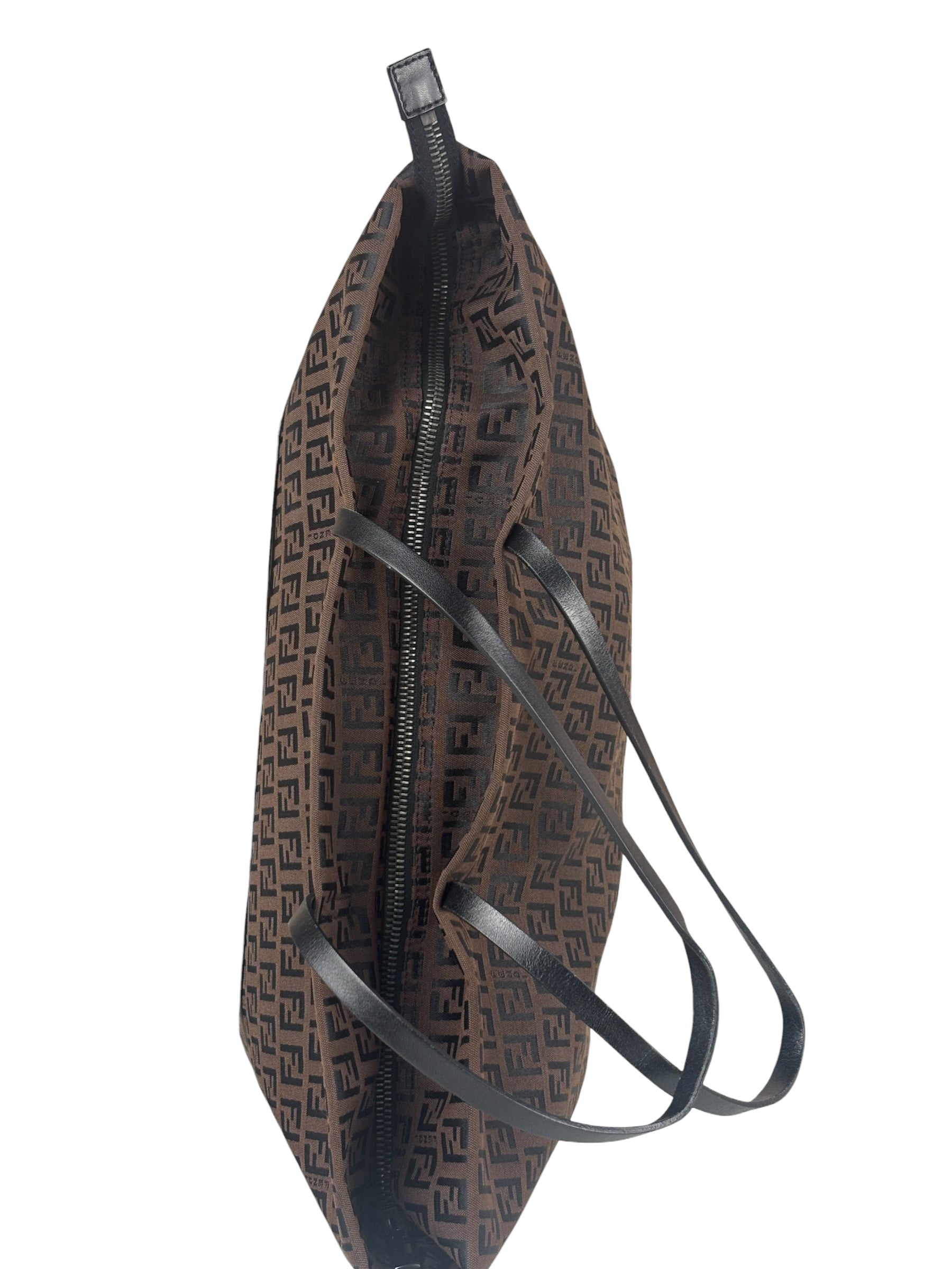 Fendi FF Vintage Brown Zucca Print Zip Shoulder Tote
