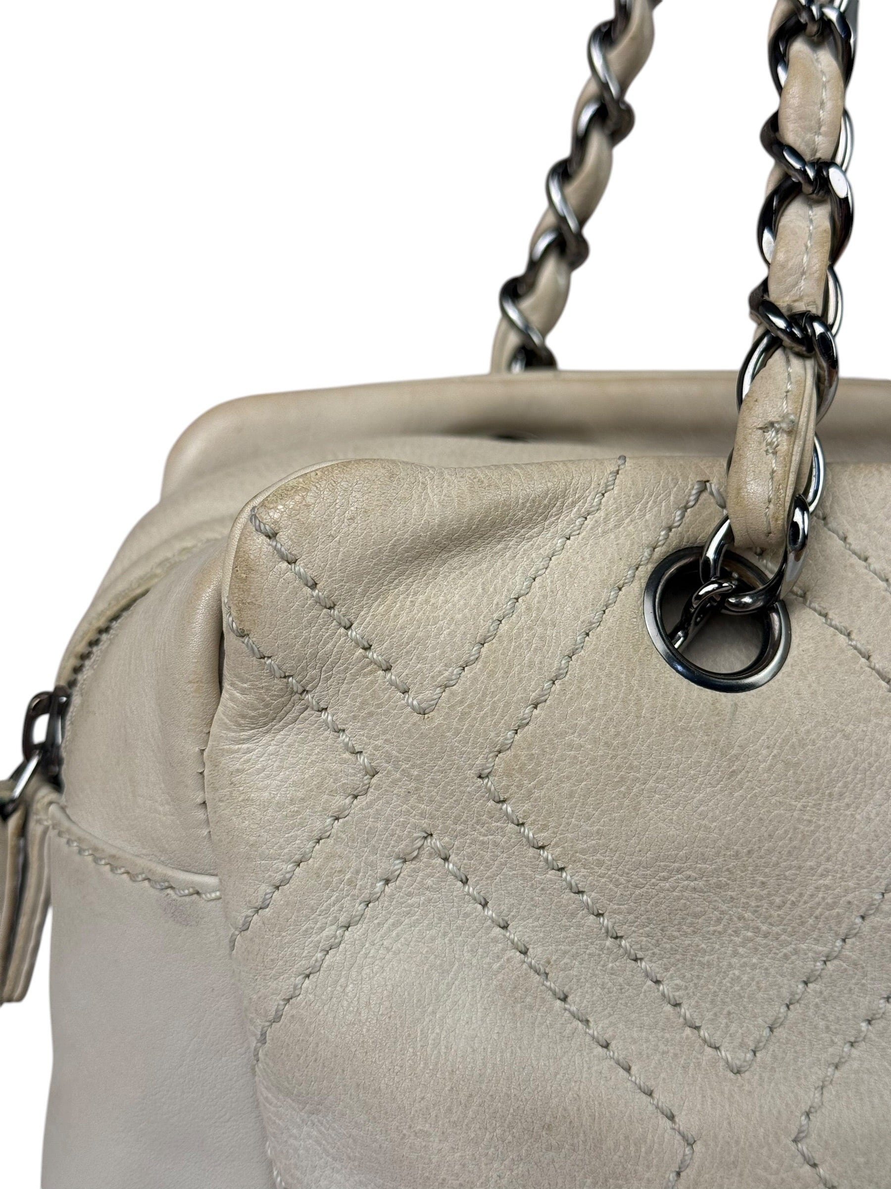 Chanel Cream Chevron Leather Outdoor Ligne Shoulder Bags  2005