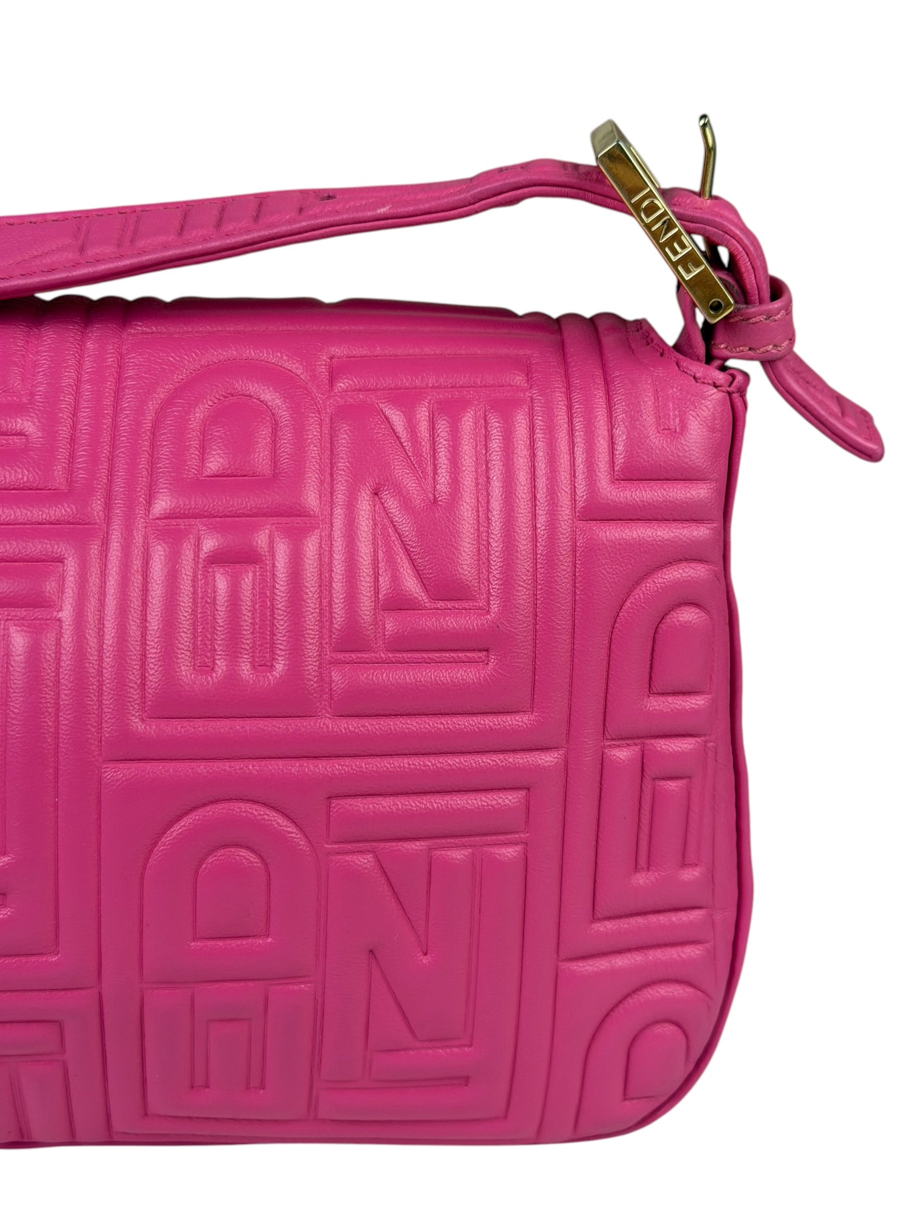 Fendi Pink Leather Logo Embossed Baguette