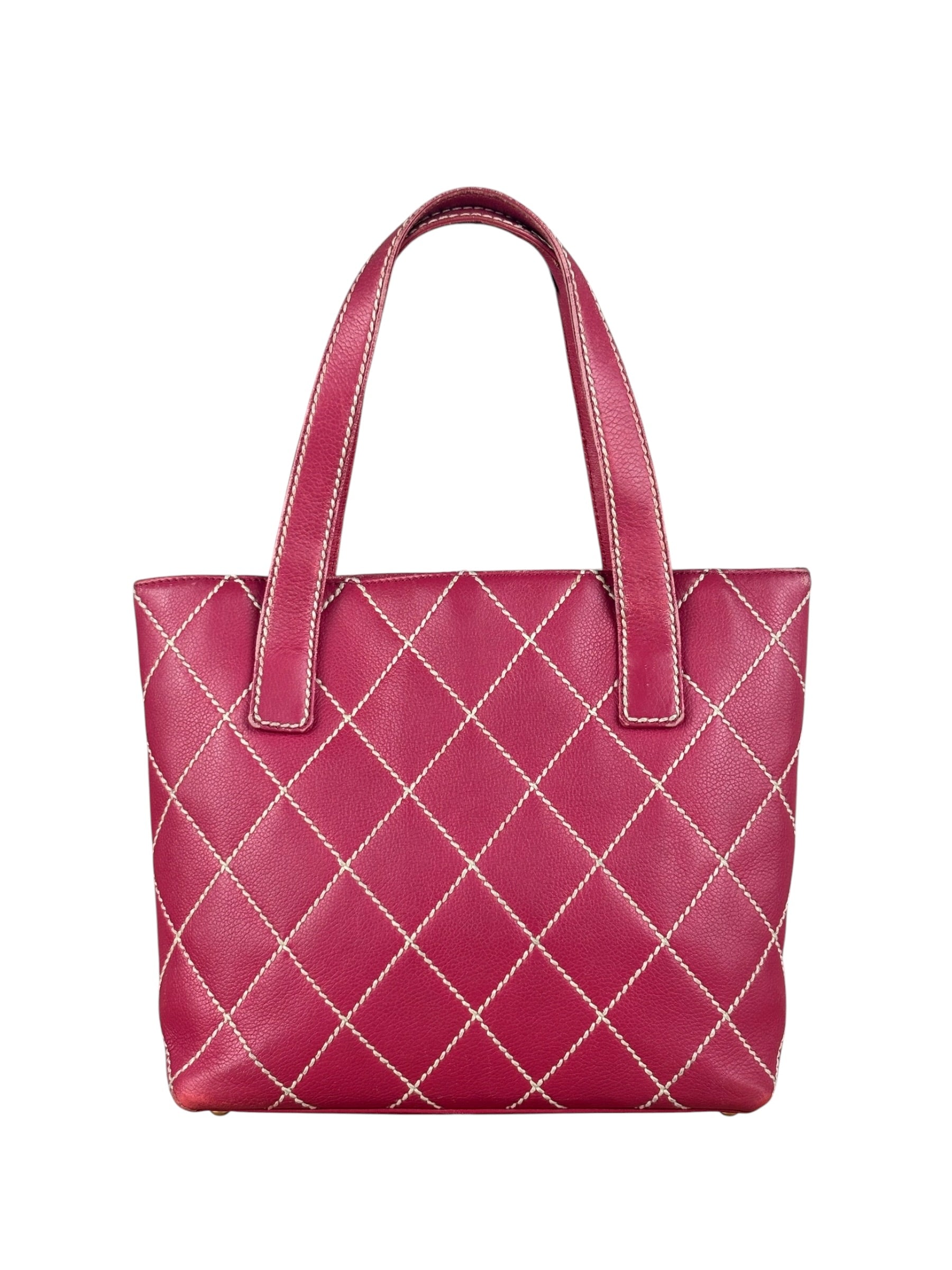 Chanel Vintage Pink Leather Wild Stitch Surpique Tote Bag