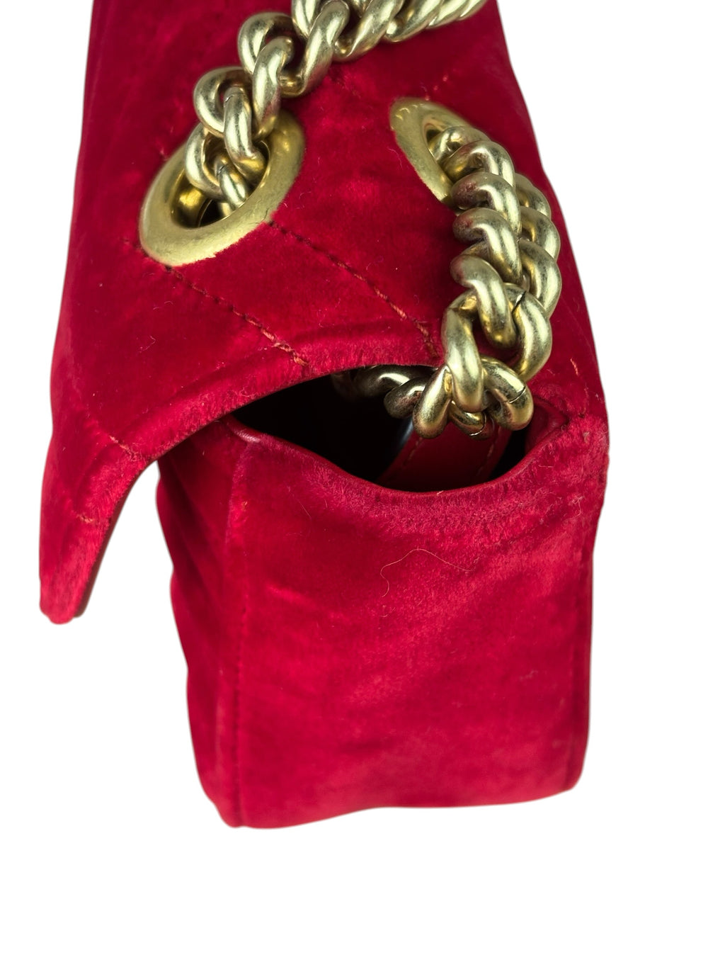 Gucci Hibiscus Red Velvet Matelasse GG Marmont Flap Bag