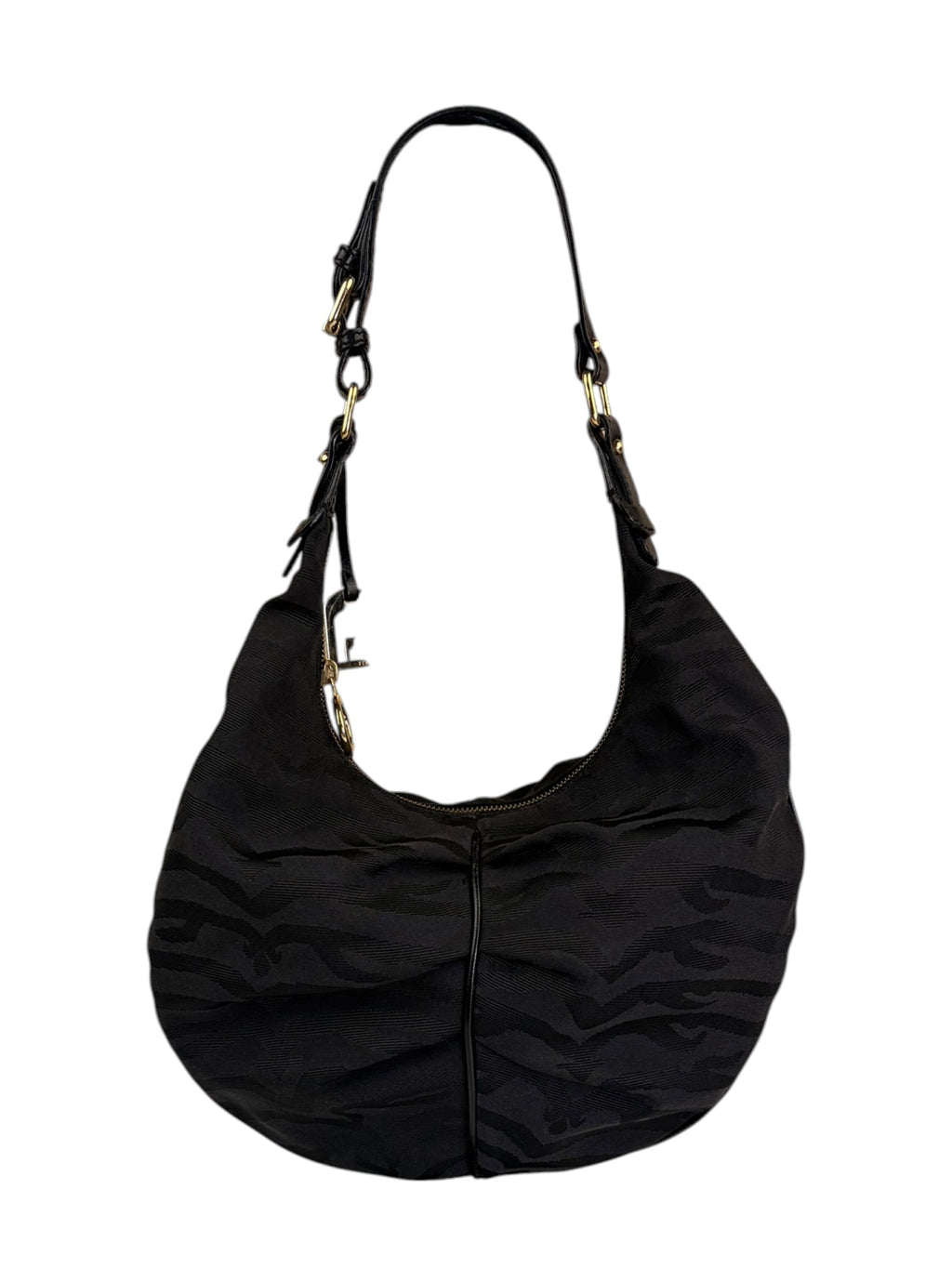 Fendi Black Leather Trim Zebra Print Oyster Hobo Bag