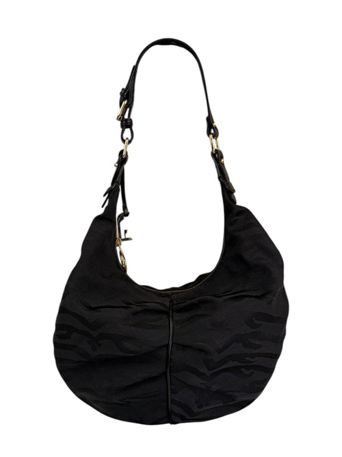 Fendi Black Leather Trim Zebra Print Oyster Hobo Bag