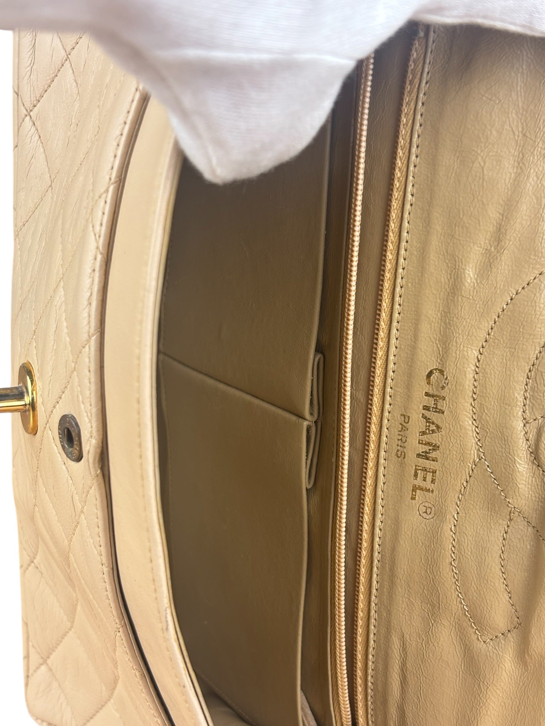 Chanel Beige Quilted CC Vintage Double Flap Bag 90s