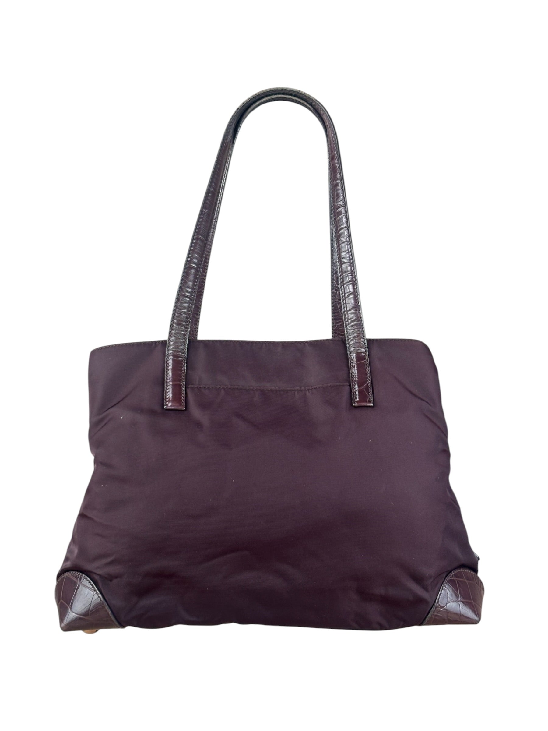 Prada Vintage Plum Nylon Leather Embossed Handbag