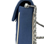 Chanel Blue/Cream Patent Leather Trim East-West Chocolate Bar Shoulder Bag 2002