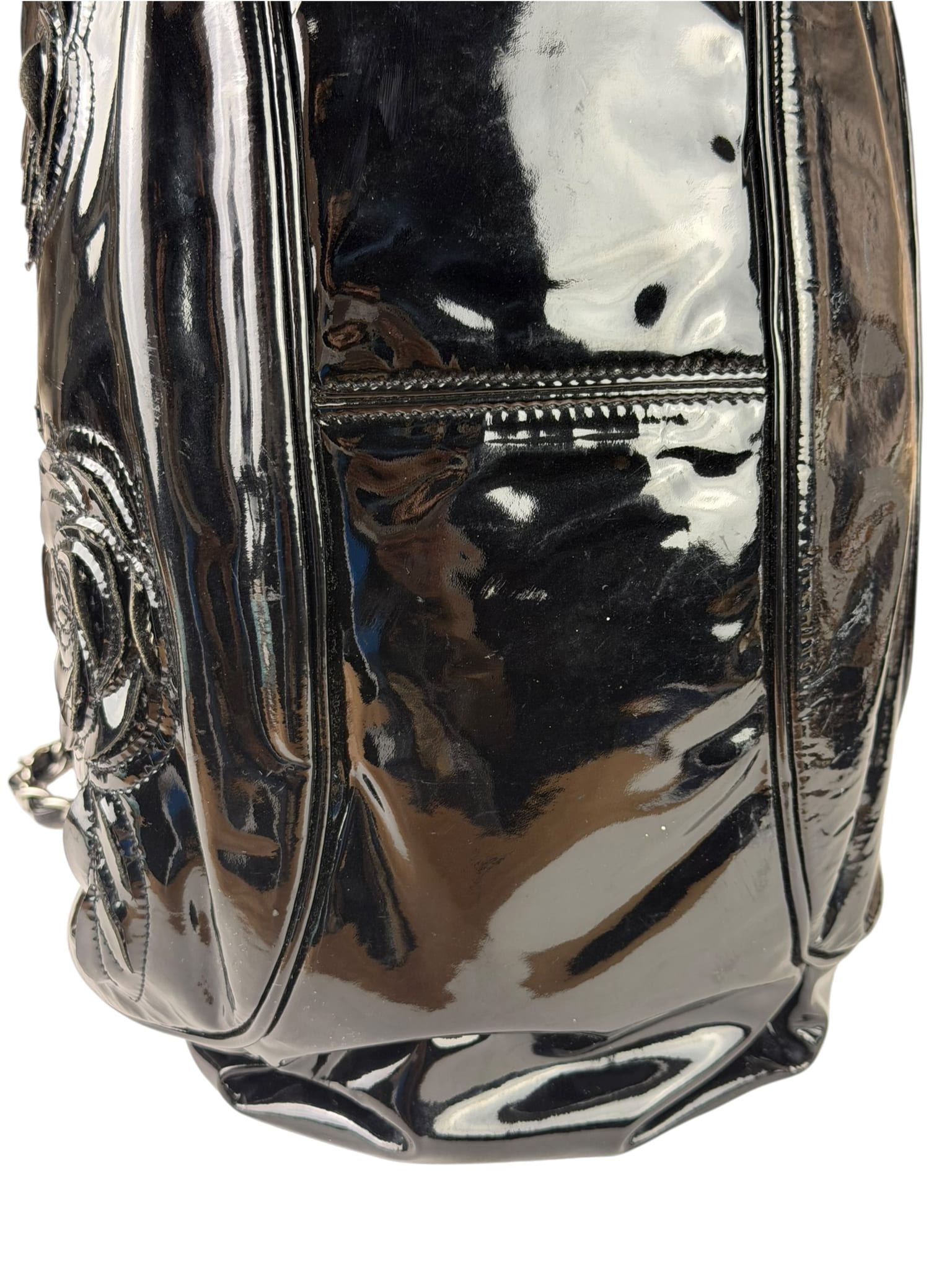 Chanel Black Patent Leather Camellia Petals Shoulder Bag 2010