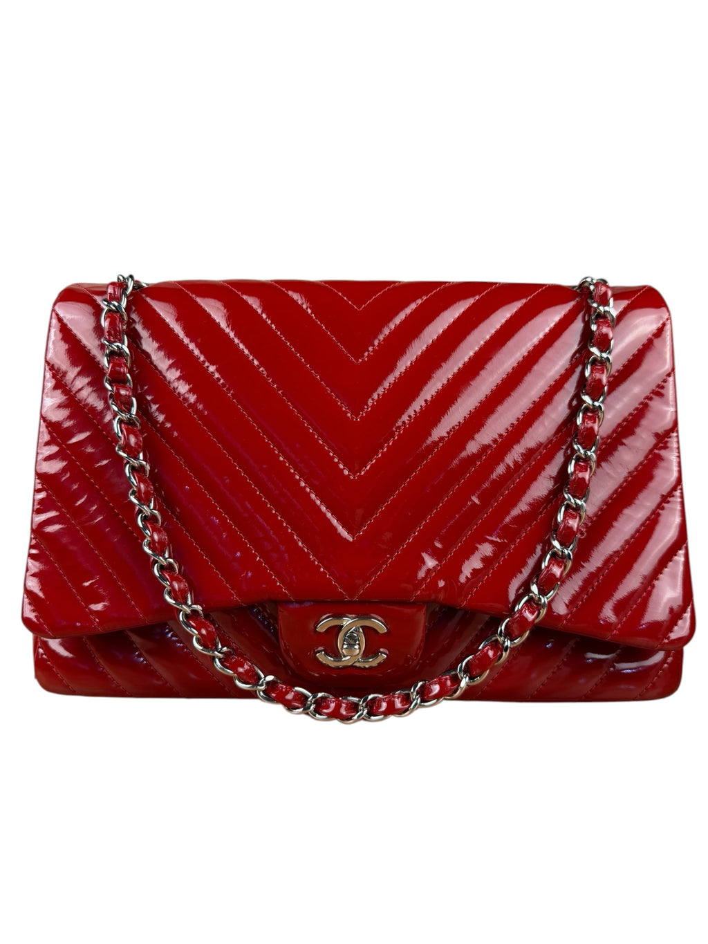Chanel Red Patent Chevron Jumbo Flap 2010