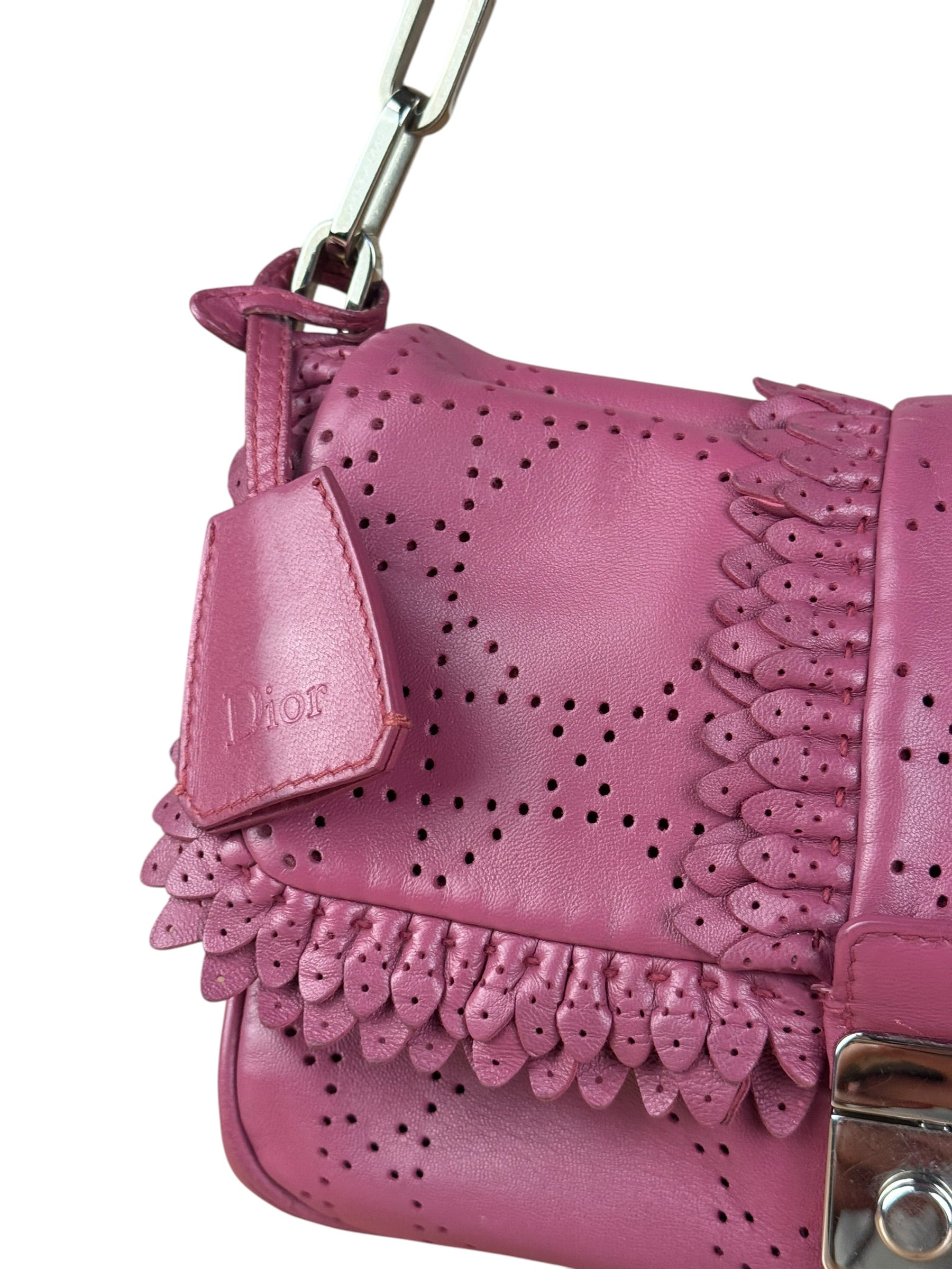 Christian Dior Purple Ruffle Leather New Lock Flap Bag