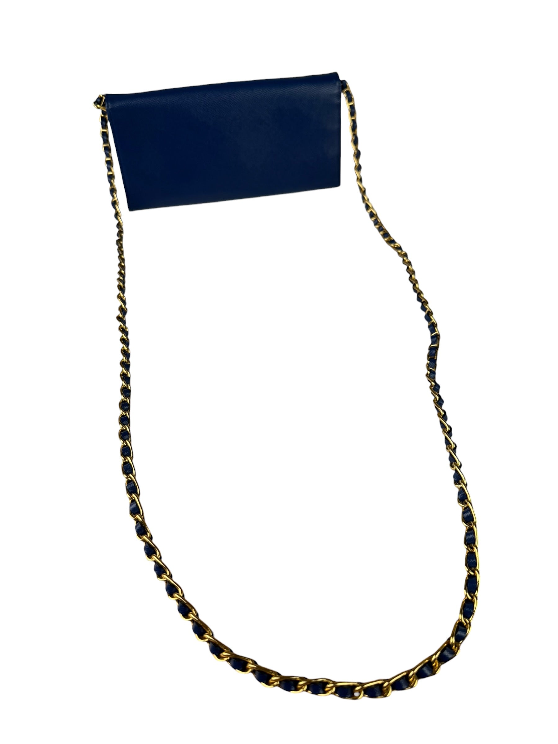 Prada Blue Saffiano Leather Fire Flap Wallet On Chain