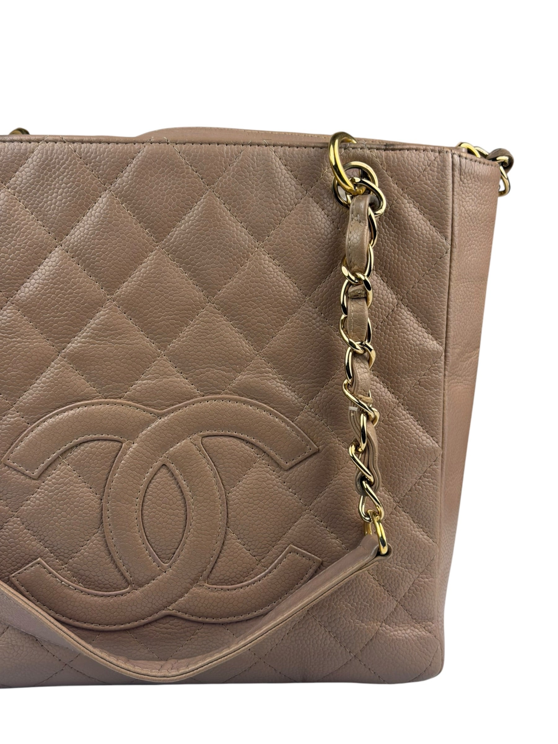 Chanel Beige Quilted Caviar Petite Shopping Tote 2004