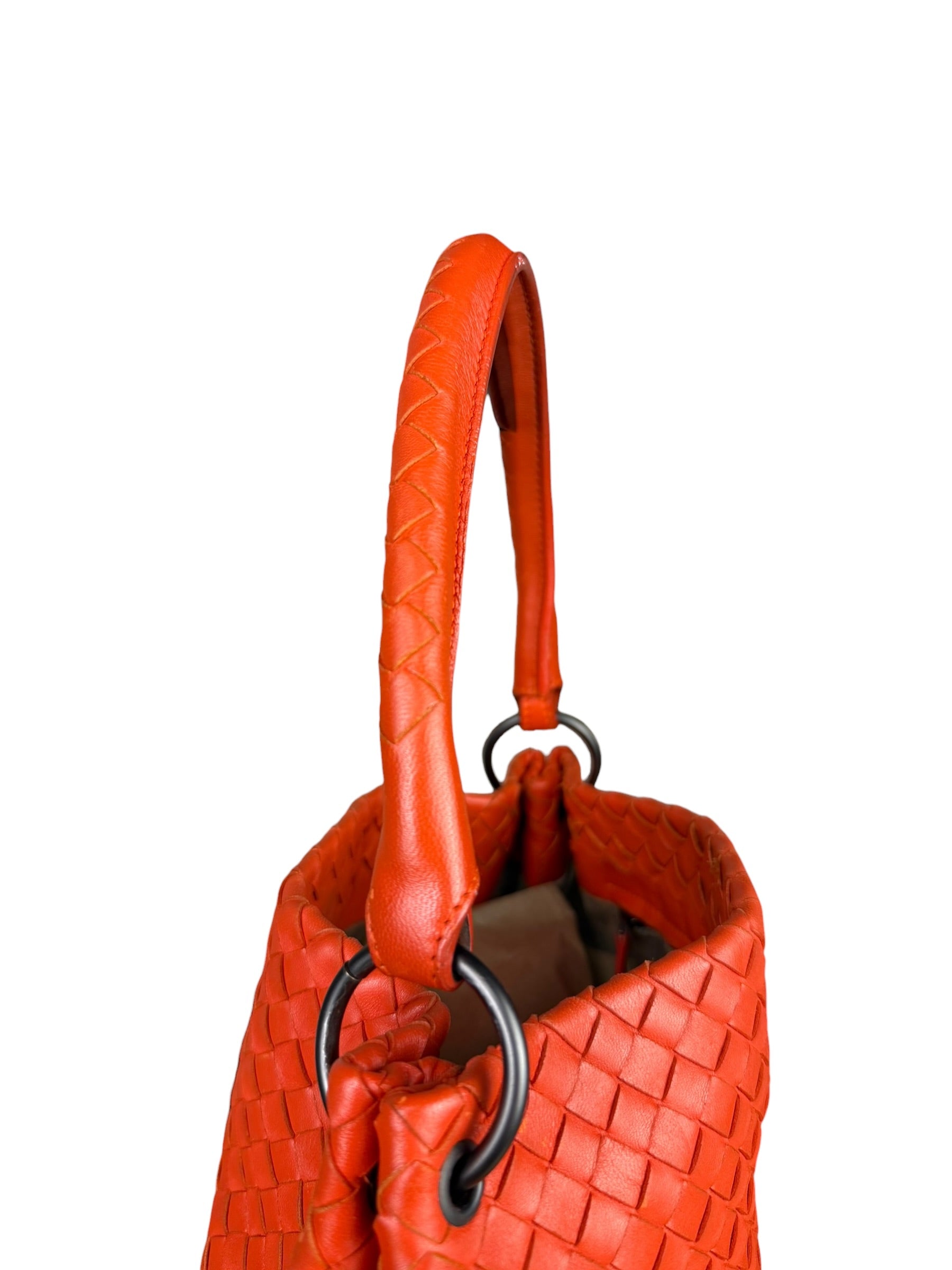Bottega Veneta Sunset Orange Intrecciato Leather Hobo Tote
