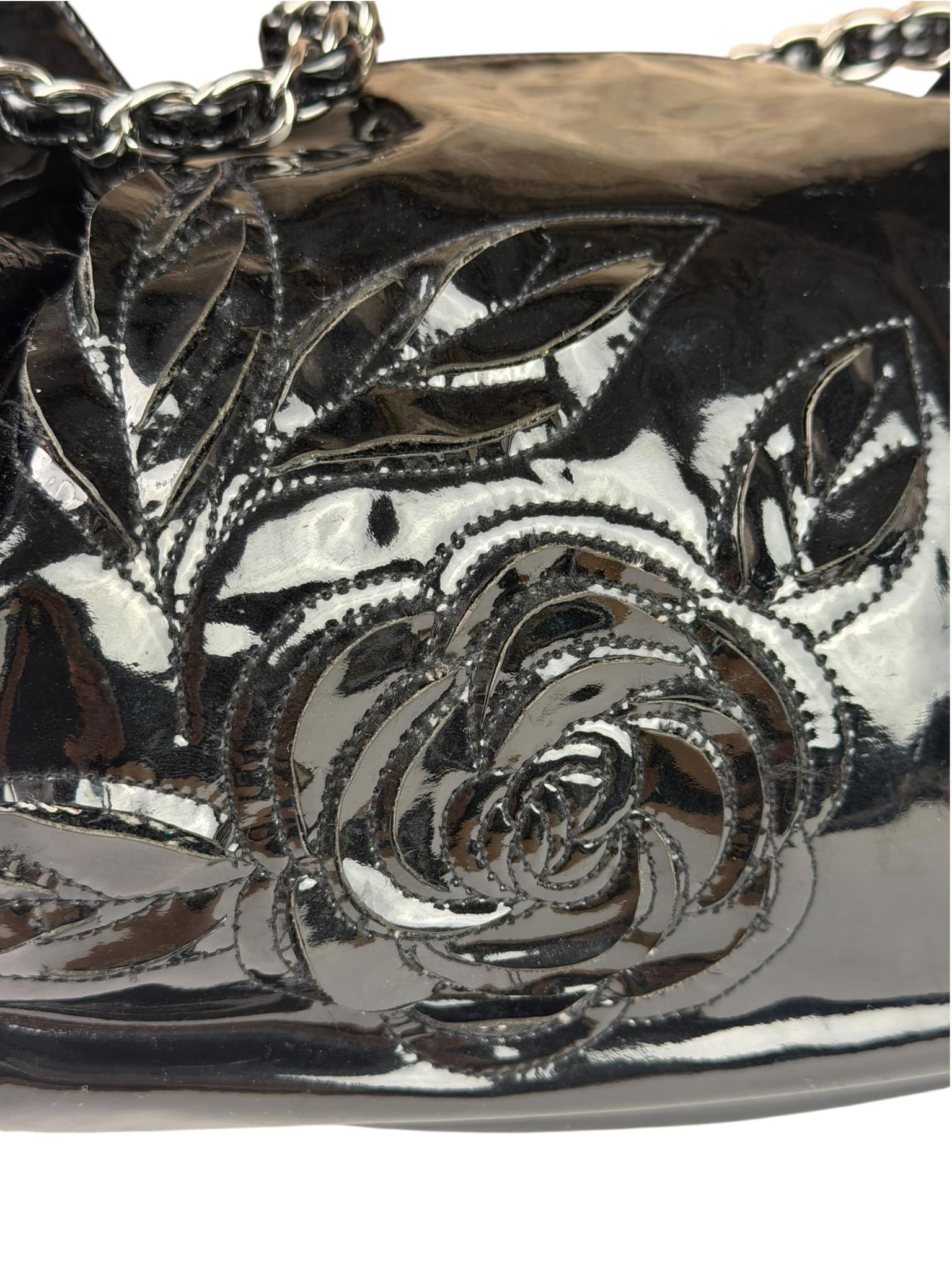 Chanel Black Patent Leather Camellia Petals Shoulder Bag 2010