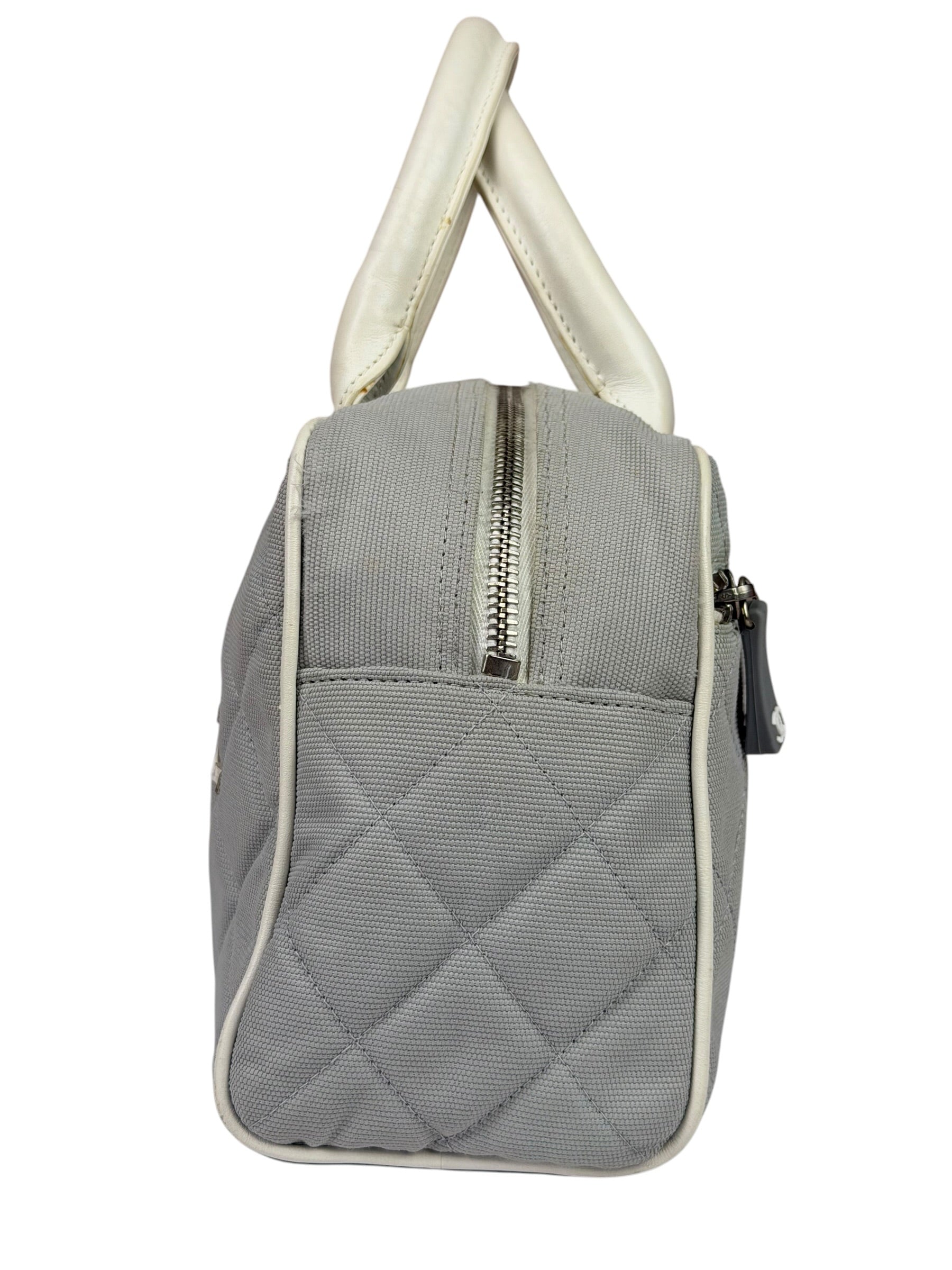 Chanel Grey Quilted Leather Trim Bowling Bag 2000