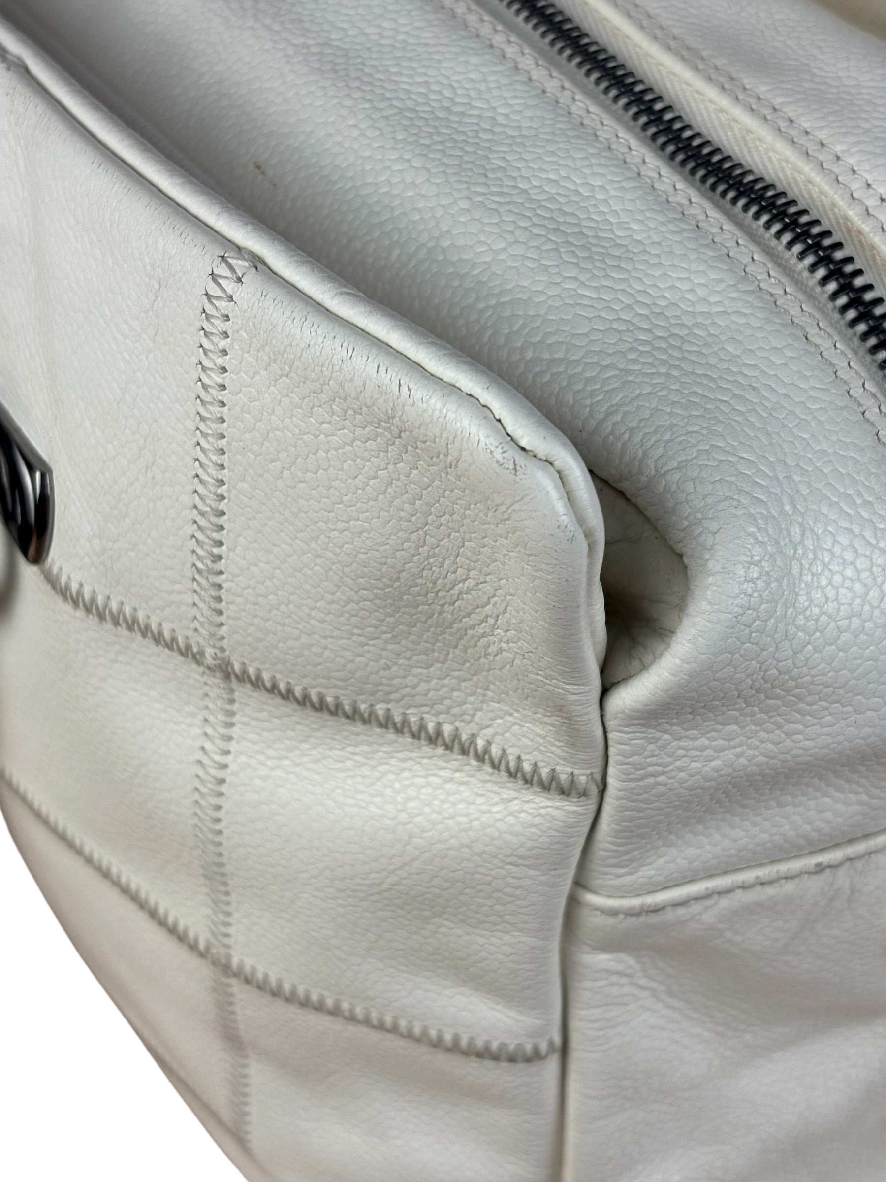 Chanel White Chocolate Bar Quilted Caviar LAX Bowler Bag 2004