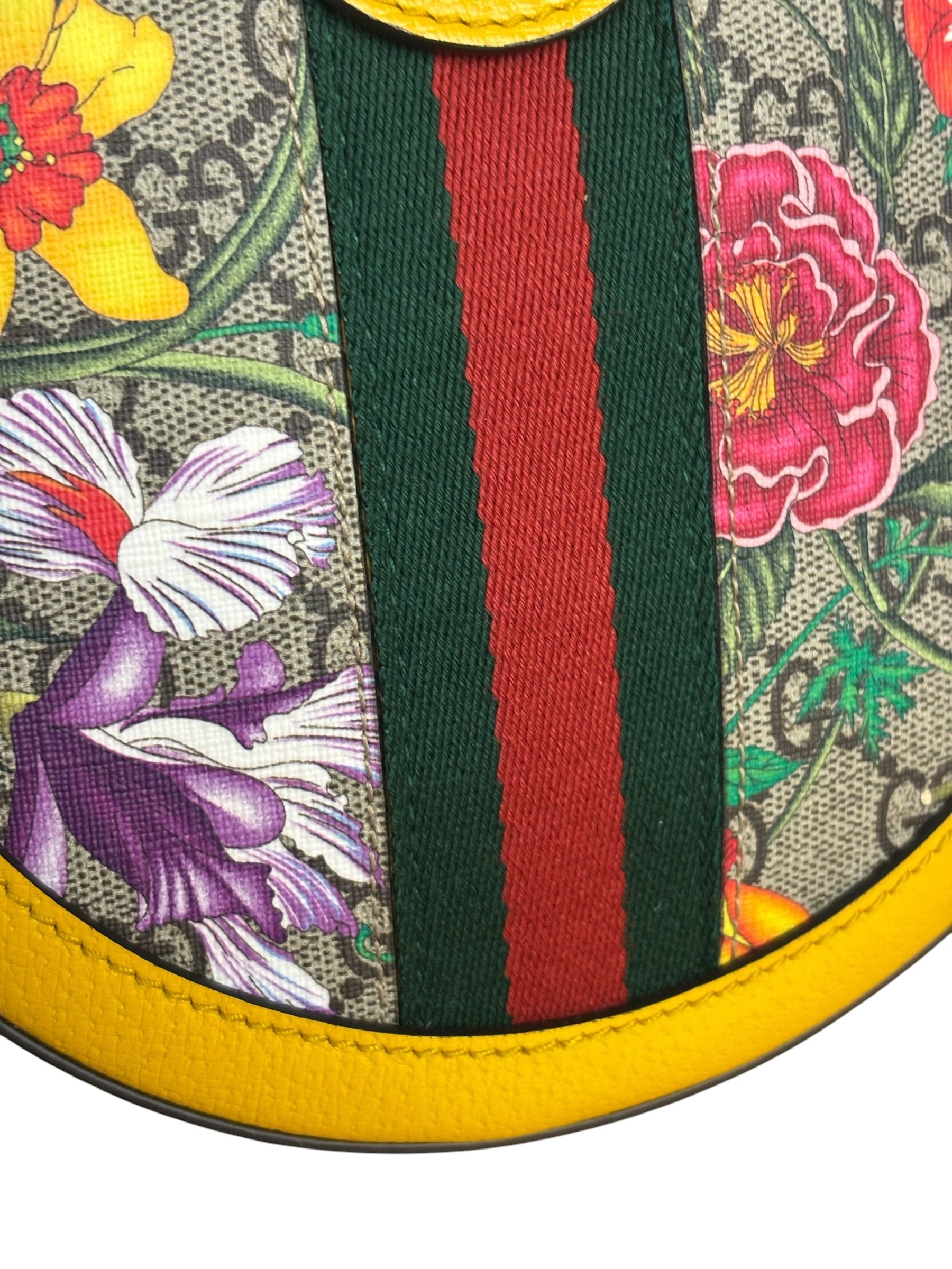 Gucci Ophidia Yellow GG Flora Round Shoulder Bag