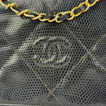 Chanel Vintage Black Lizard Leather Chain Flap Bag 1987
