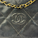 Chanel Vintage Black Lizard Leather Chain Flap Bag 1987
