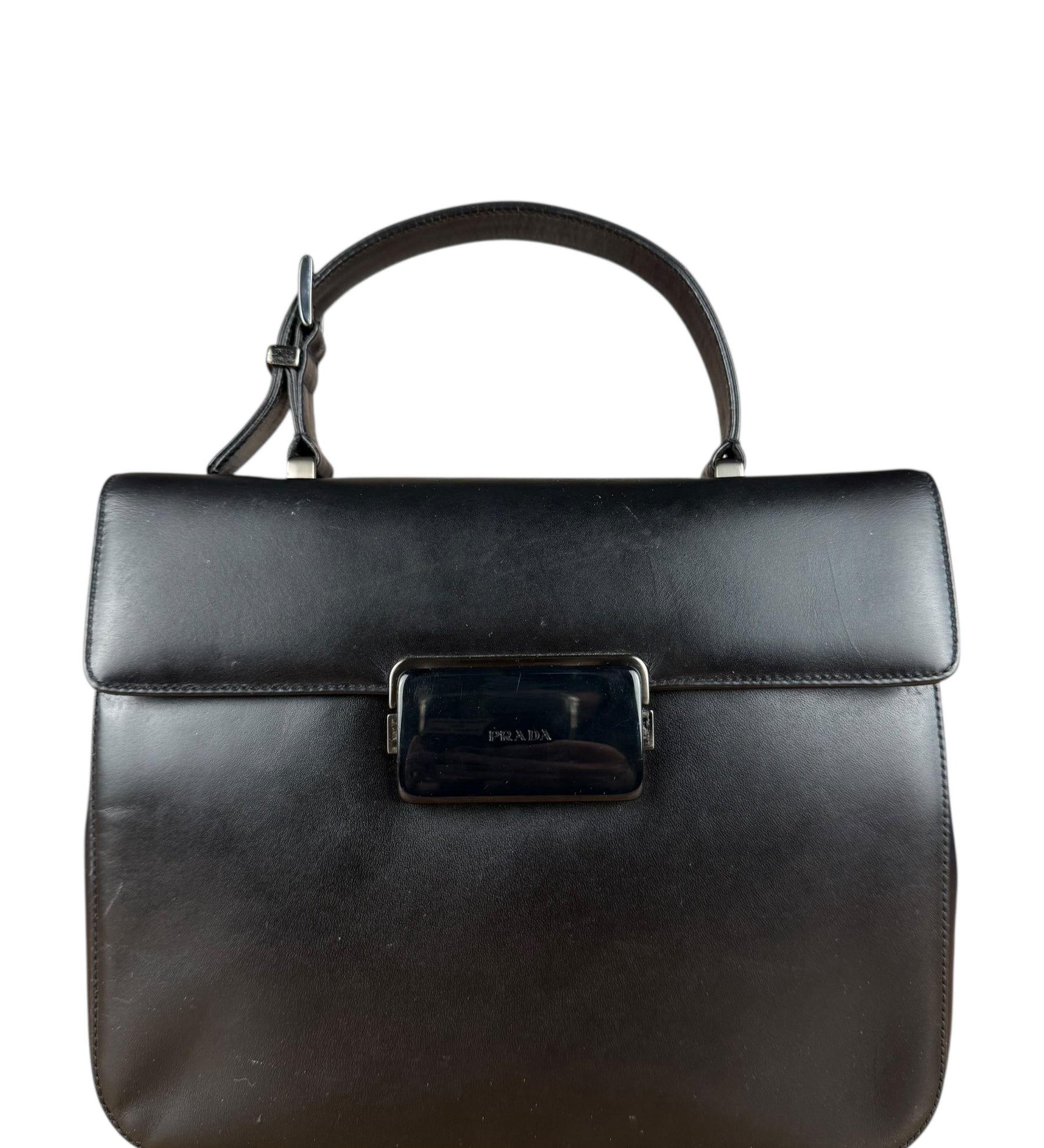 Prada Vintage Black Leather Top Handle Bag