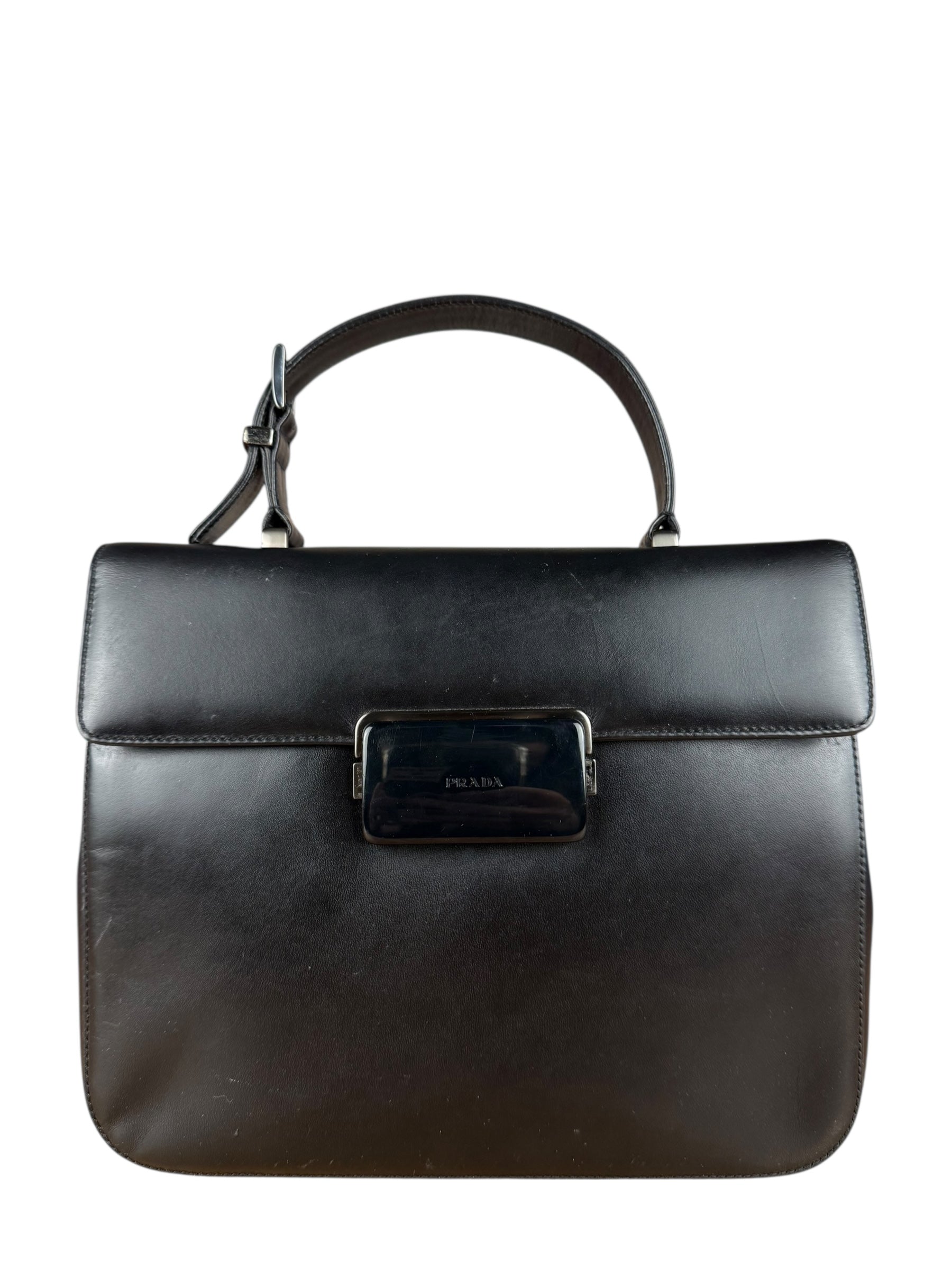 Prada Vintage Black Leather Top Handle Bag