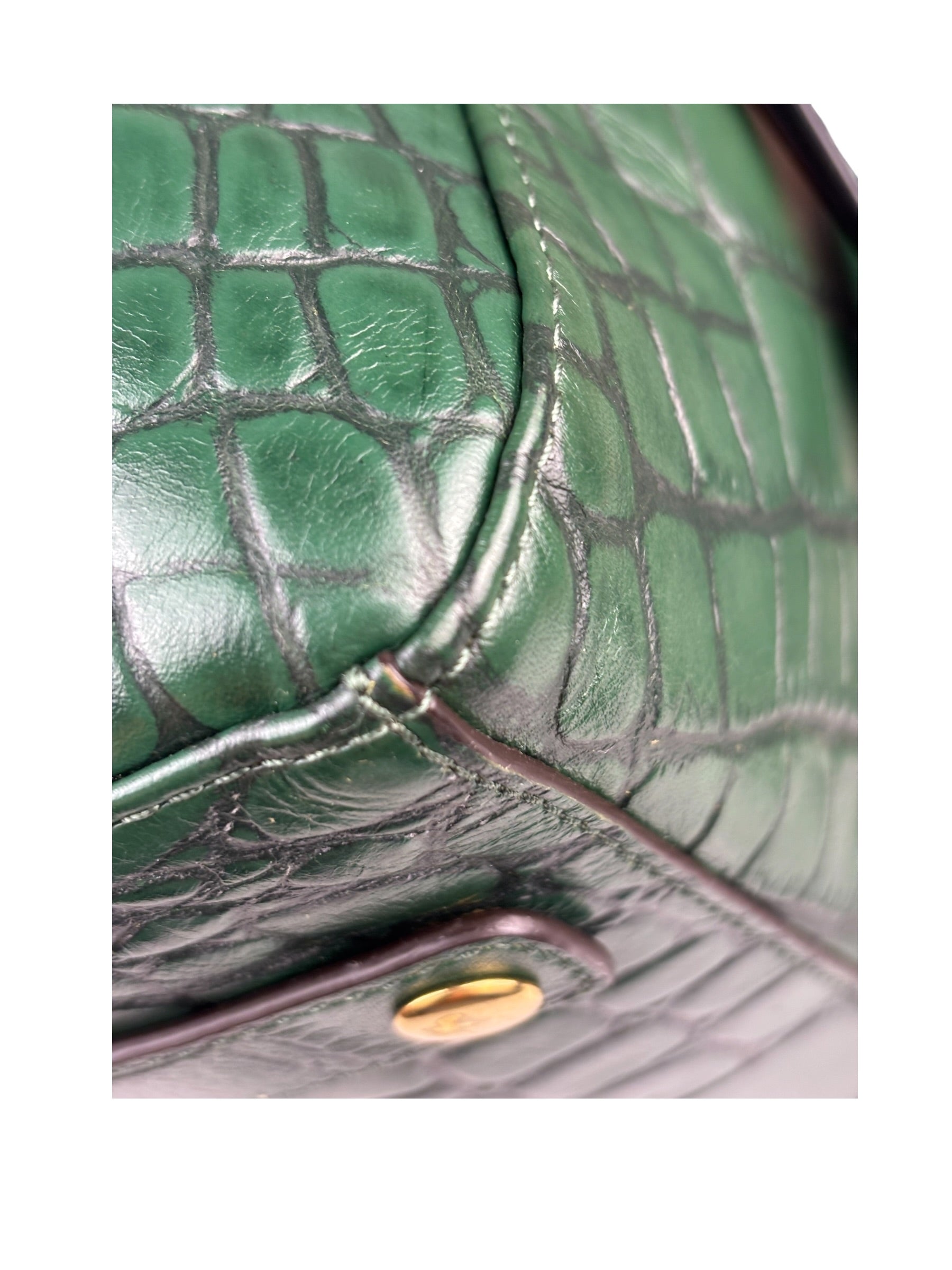Coach Green Croc-Embossed Ashley Satchel Shoulder Bag