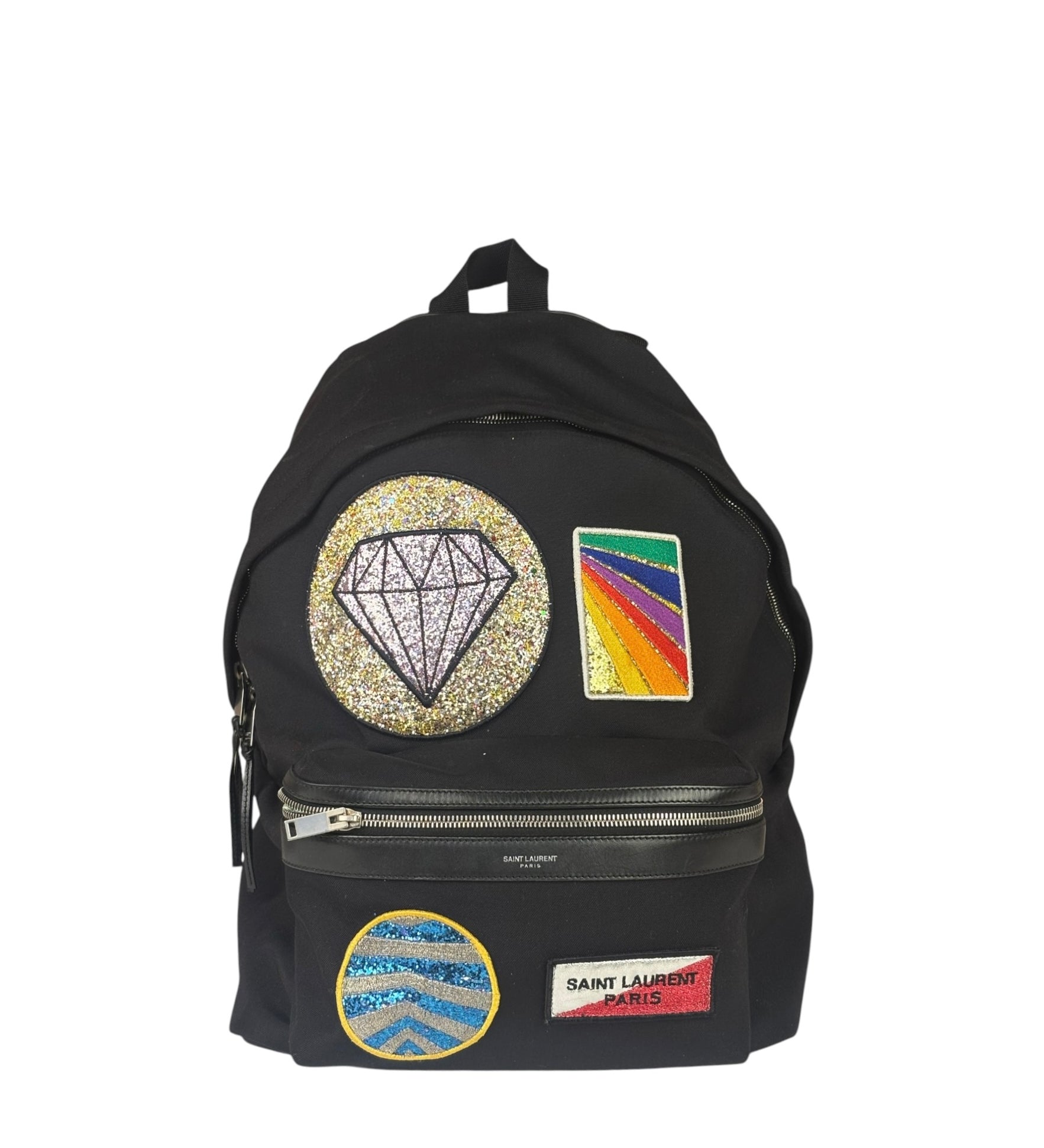 YSL Black Nylon/Leather Trim City Multi-Patch Backpack