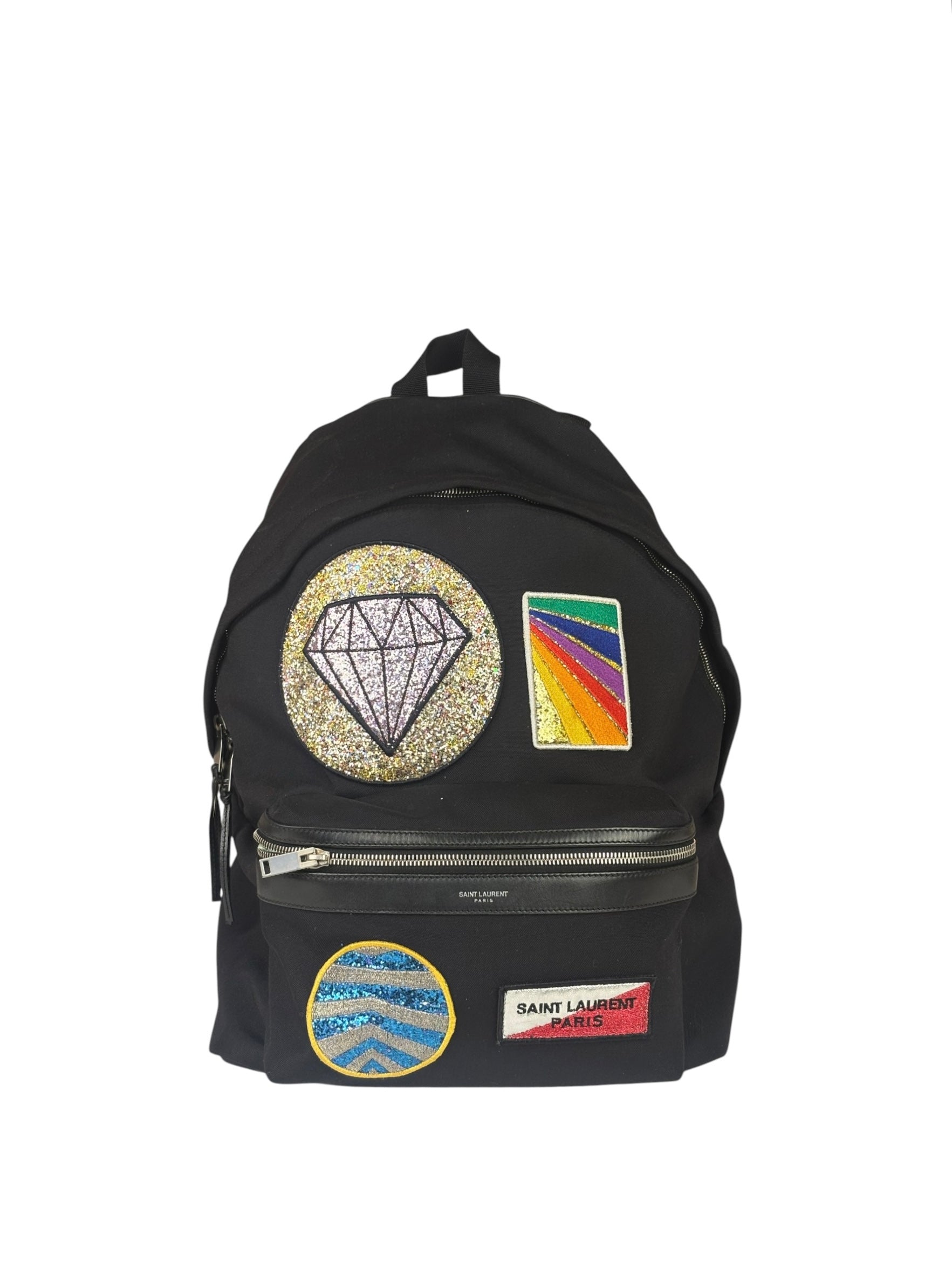 YSL Black Nylon/Leather Trim City Multi-Patch Backpack