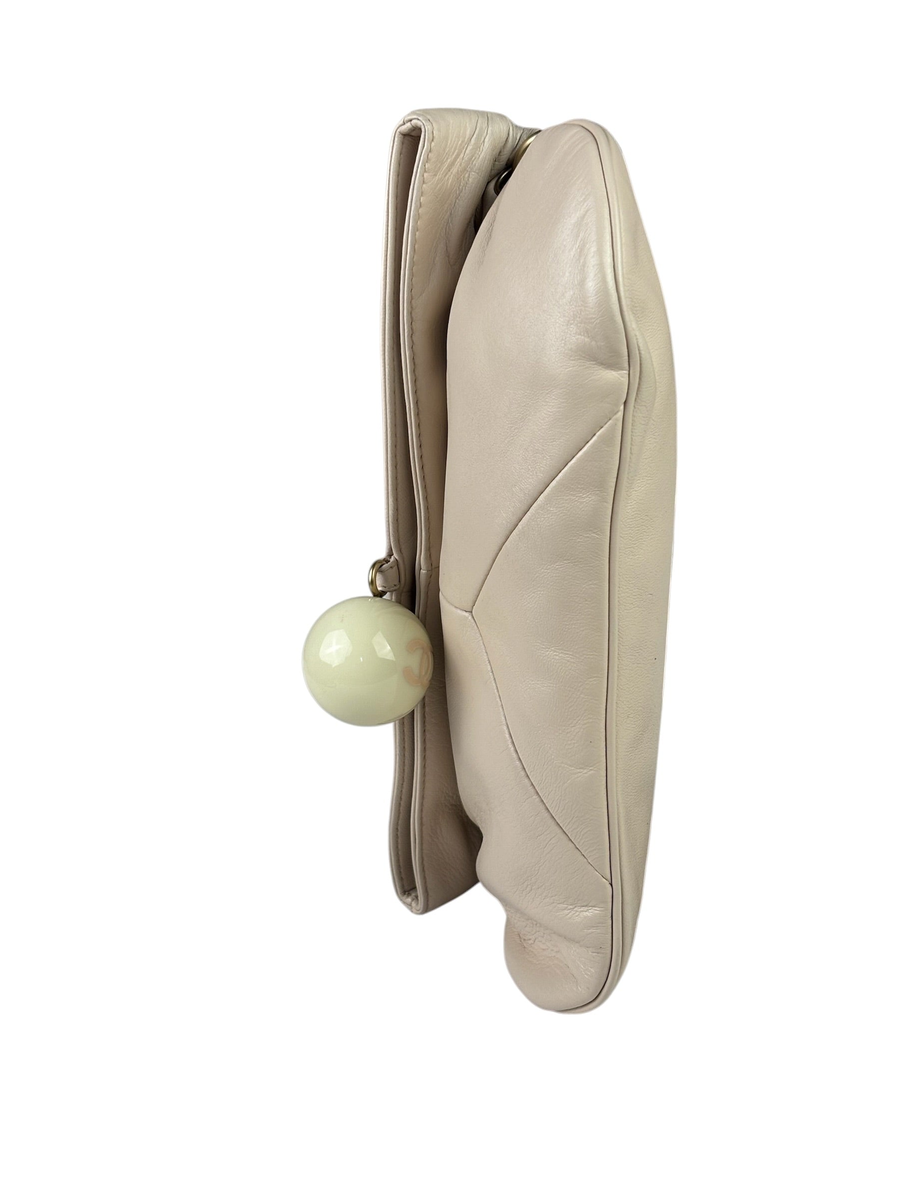 Chanel Cream Leather Cue Ball Foldover Shoulder Bag 2003