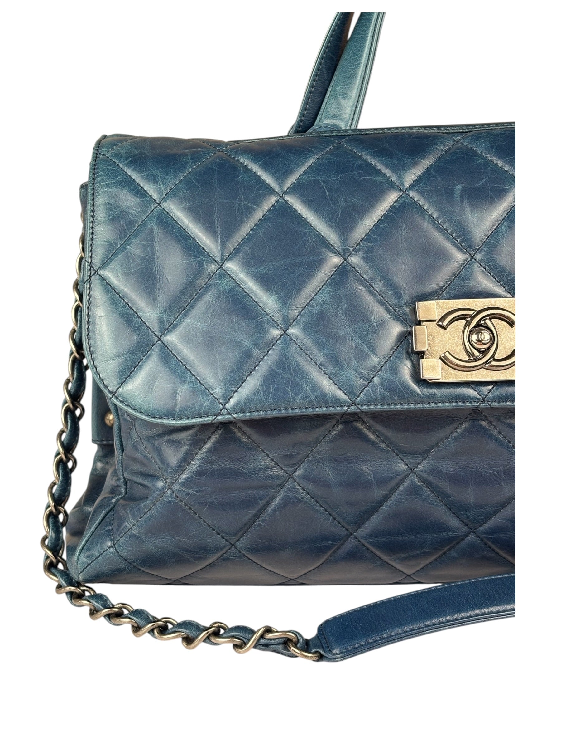 Chanel Blue Quilted Calfskin Large Convertible Boy Two-Way Bag 2012