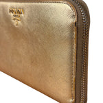 Prada Metallic Gold Saffiano Leather Zip-Around Wallet