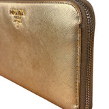 Prada Metallic Gold Saffiano Leather Zip-Around Wallet