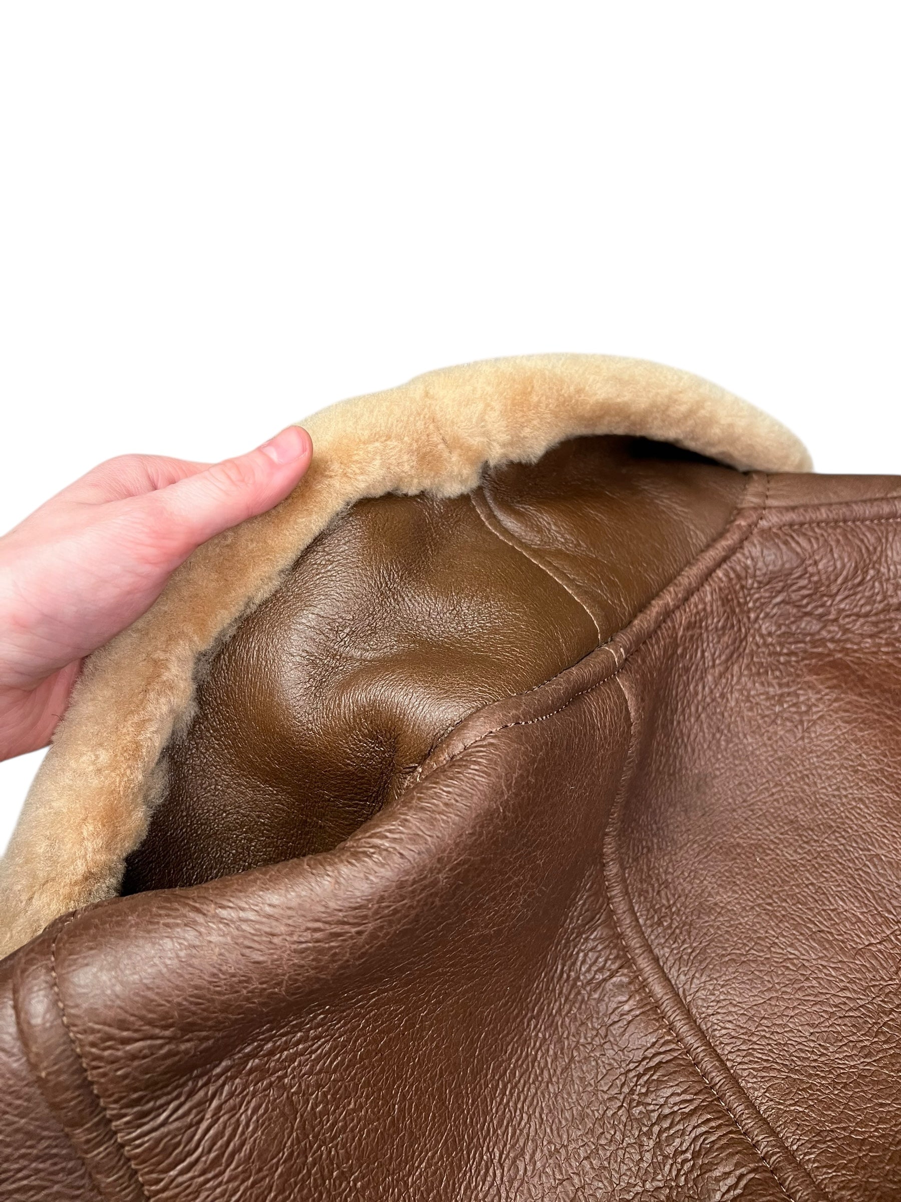 Vintage Leather Fur Lined Long Coat