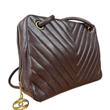 Chanel Burgundy Leather V Stitch Shoulder Bag 1990's
