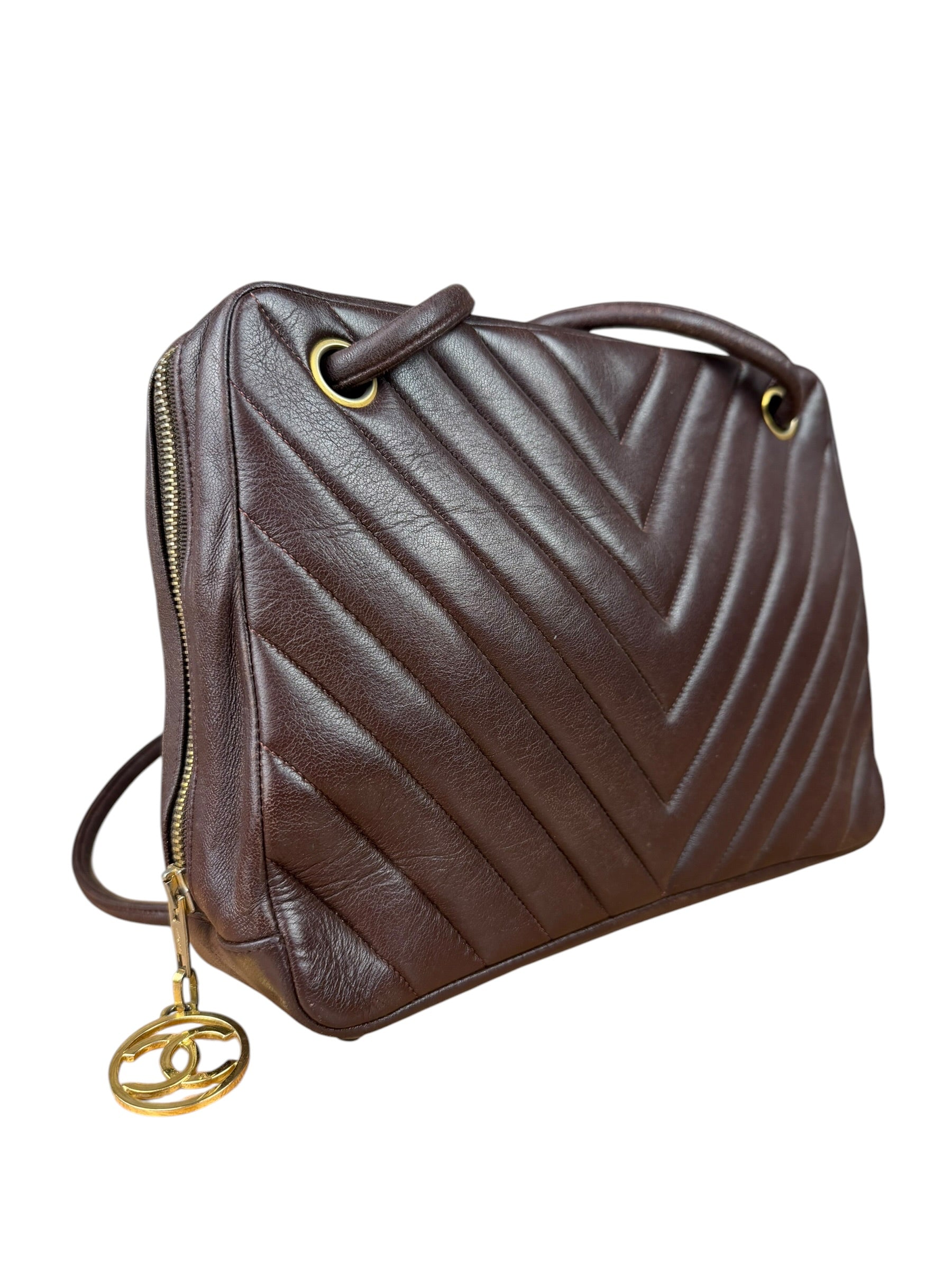 Chanel Burgundy Leather V Stitch Shoulder Bag 1990's