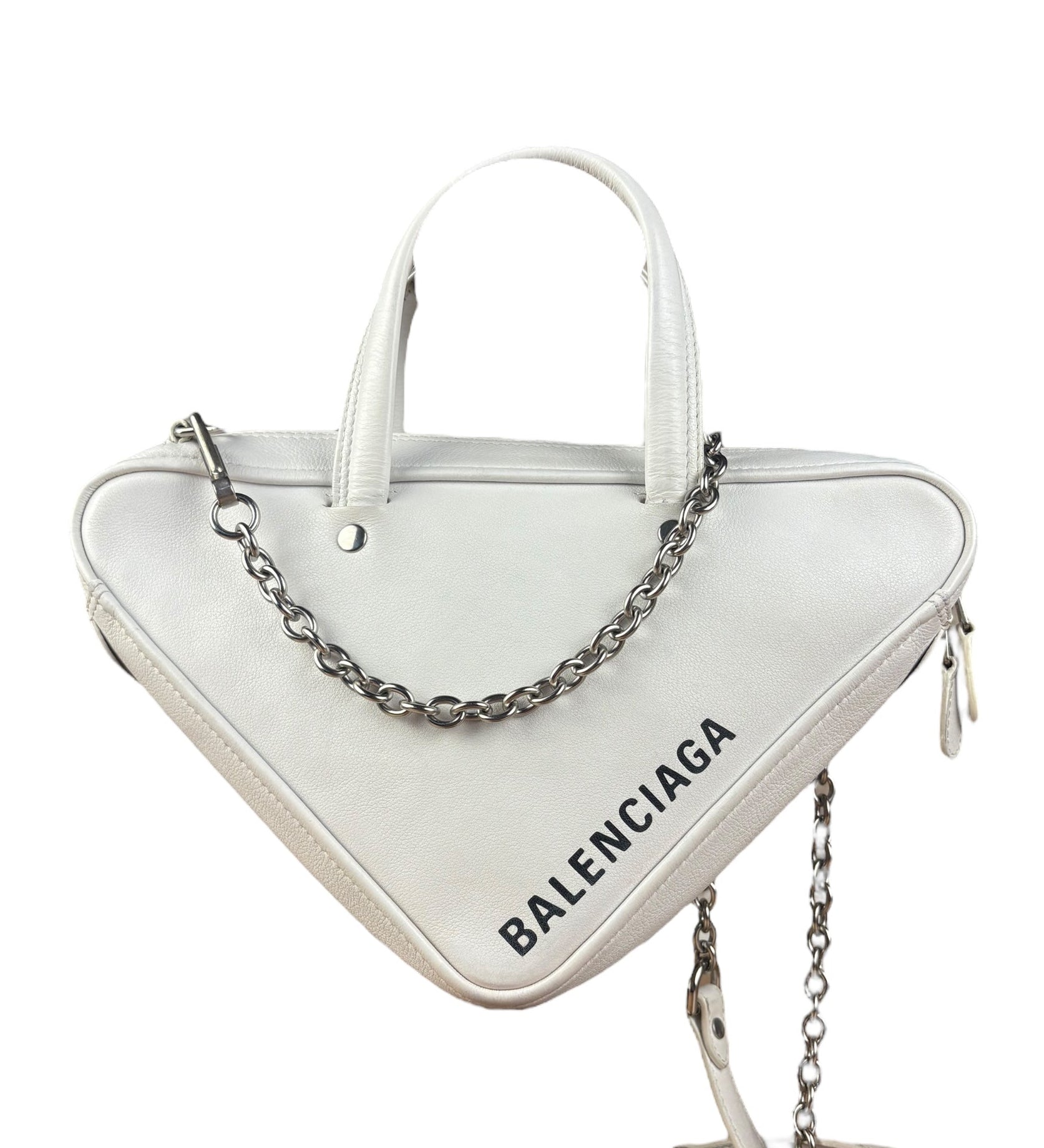 Balenciaga White Leather Triangle 2Way Bag