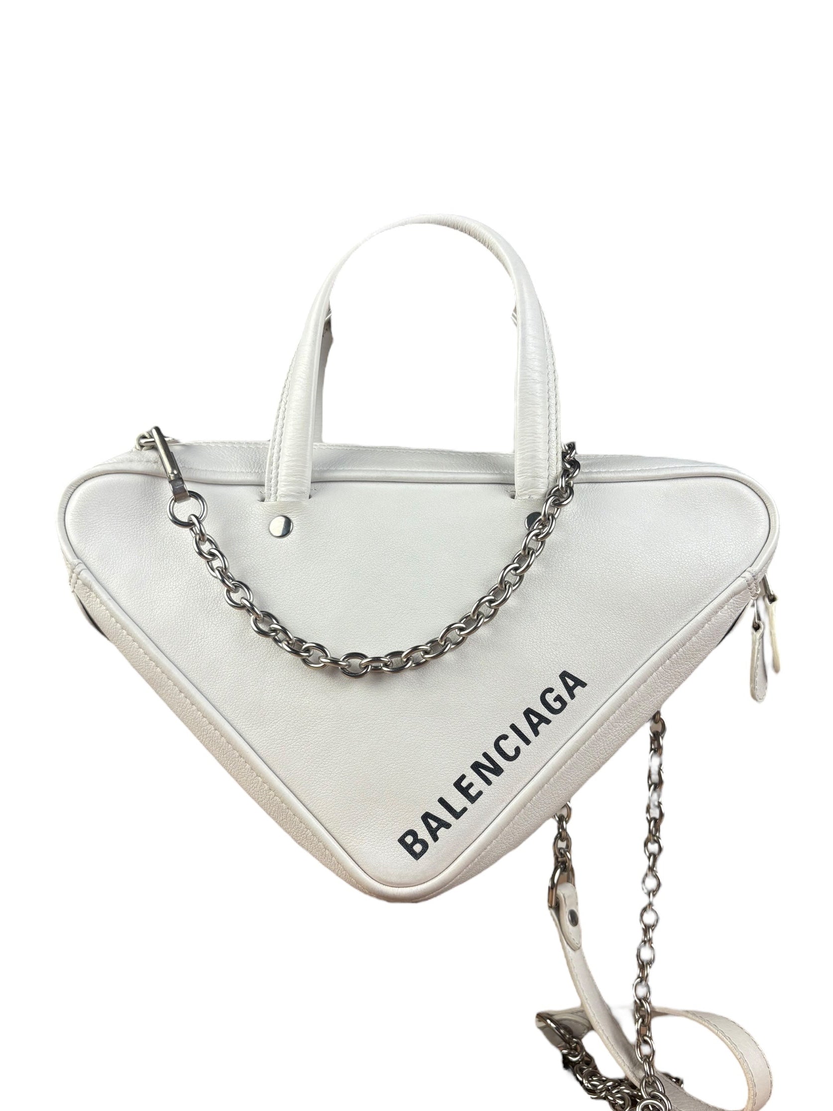 Balenciaga White Leather Triangle 2Way Bag