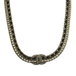 Chanel Black Leather Trim Gold-Tone Chain Choker 22S