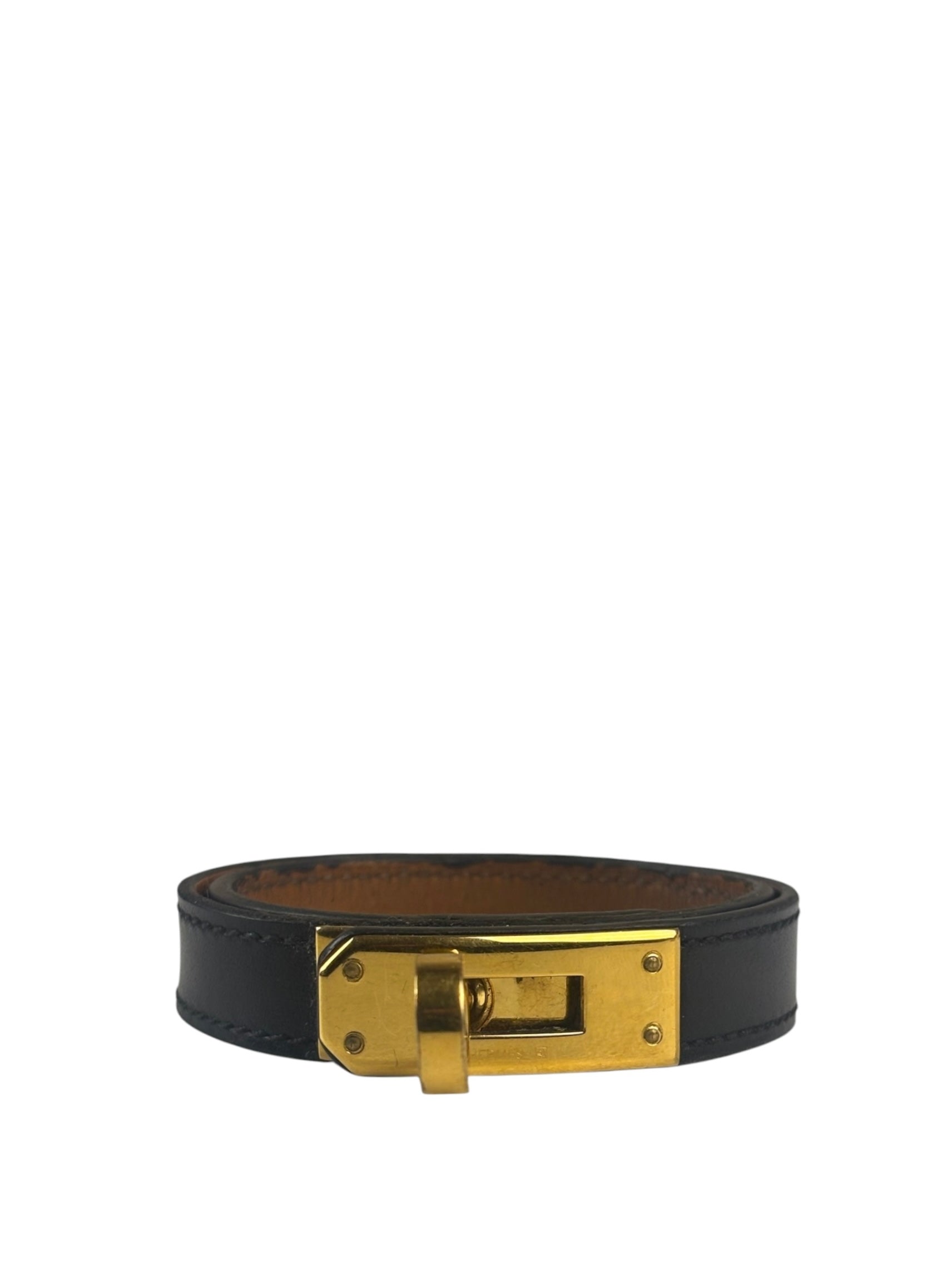 Hermes Black Leather Kelly Double Tour Bracelet