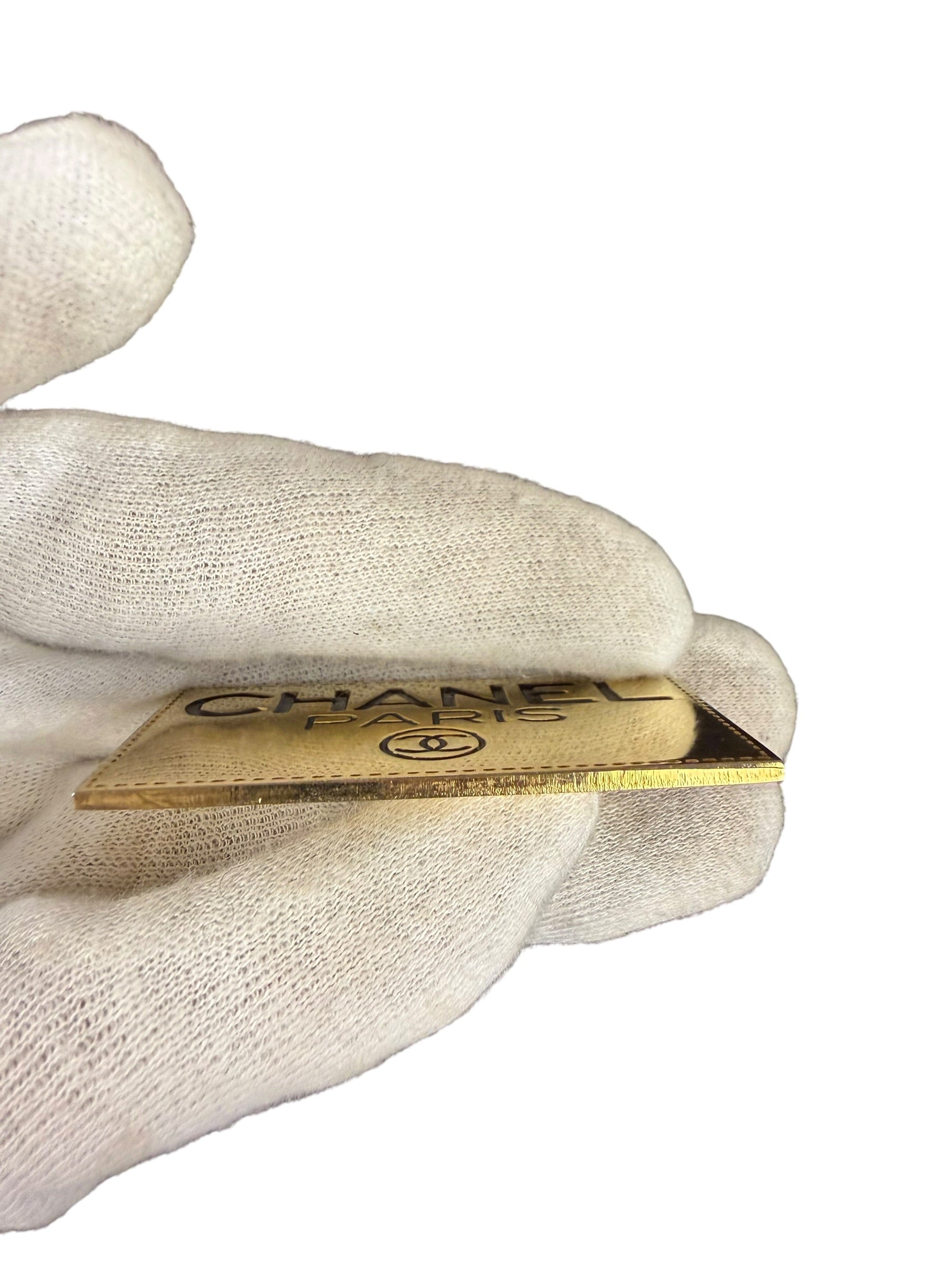 Chanel Vintage Gold-Plated Logo Nameplate Brooch Pin 1990s