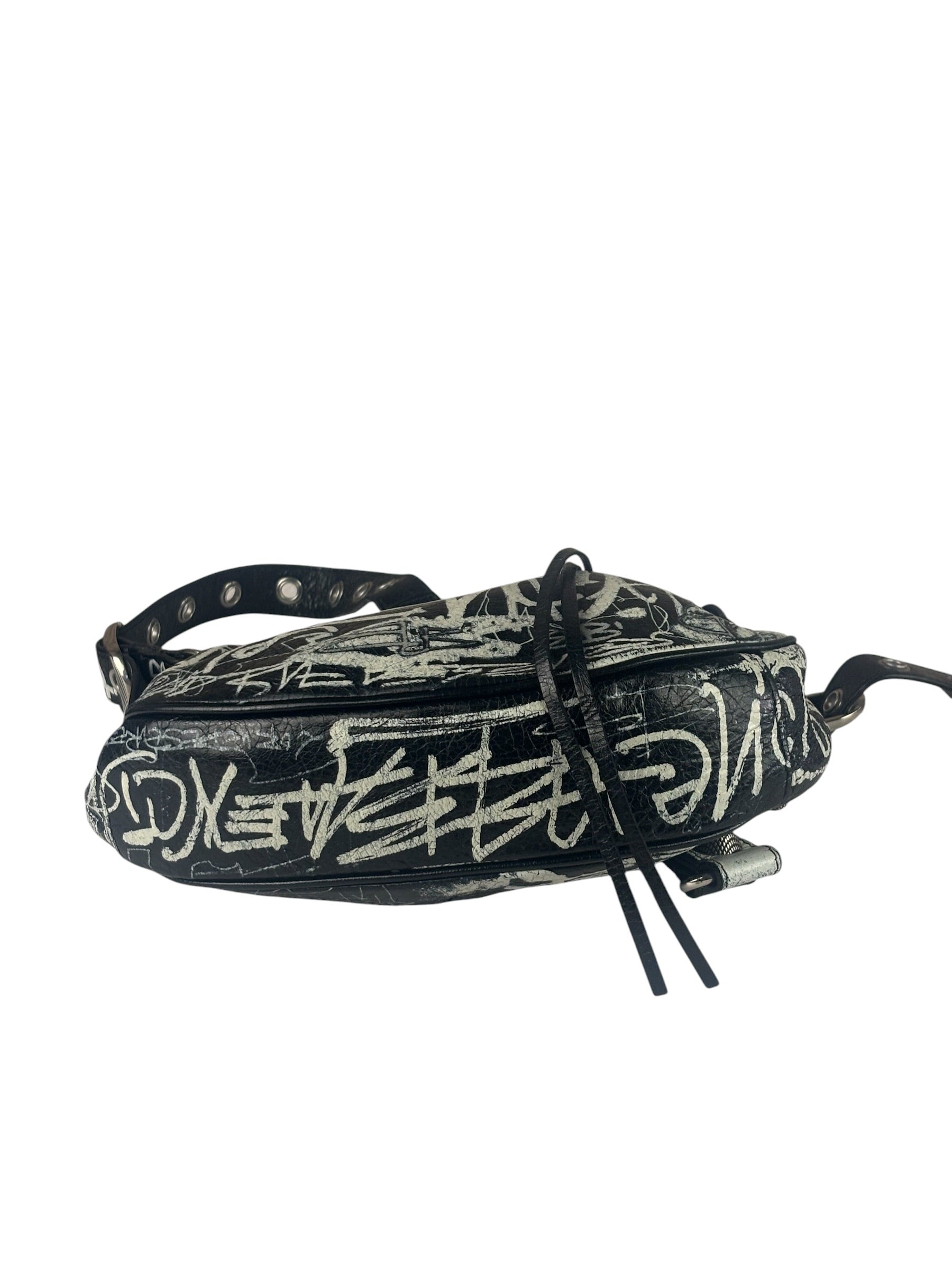 Balenciaga Black/White Leather Le Cagole Graffiti Shoulder Bag