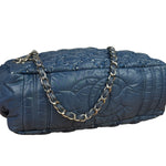 Chanel Blue Leather Trim/Nylon Tweed Stitch Puffer Chain Shoulder Bag 2010