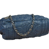 Chanel Blue Leather Trim/Nylon Tweed Stitch Puffer Chain Shoulder Bag 2010