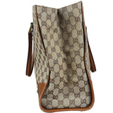 Gucci GG Brown Leather Trim Canvas Monogram Tote Bag
