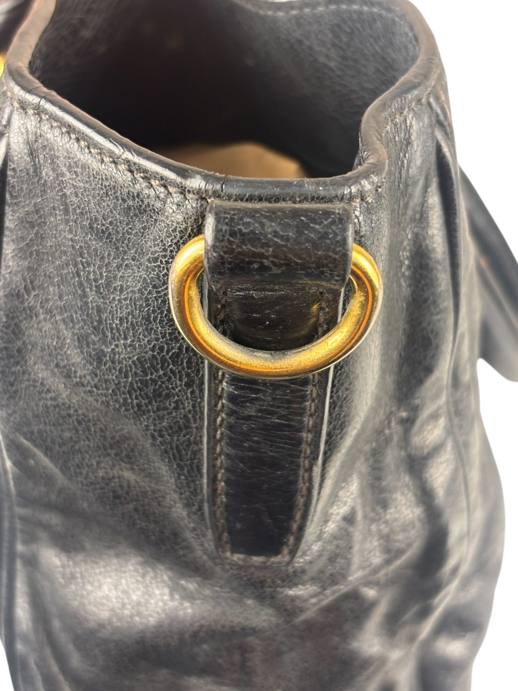 Prada Vintage Black Shine Leather Vitello Daino Tote