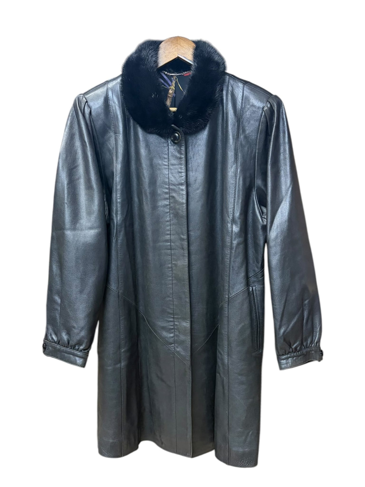 Vintage Compiacere Black Sheepskin Leather Mink Fur Collar Jacket
