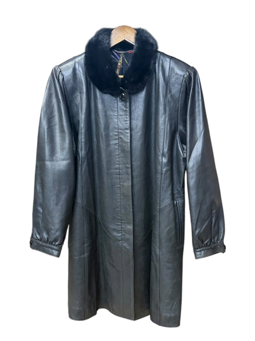 Vintage Compiacere Black Sheepskin Leather Mink Fur Collar Jacket
