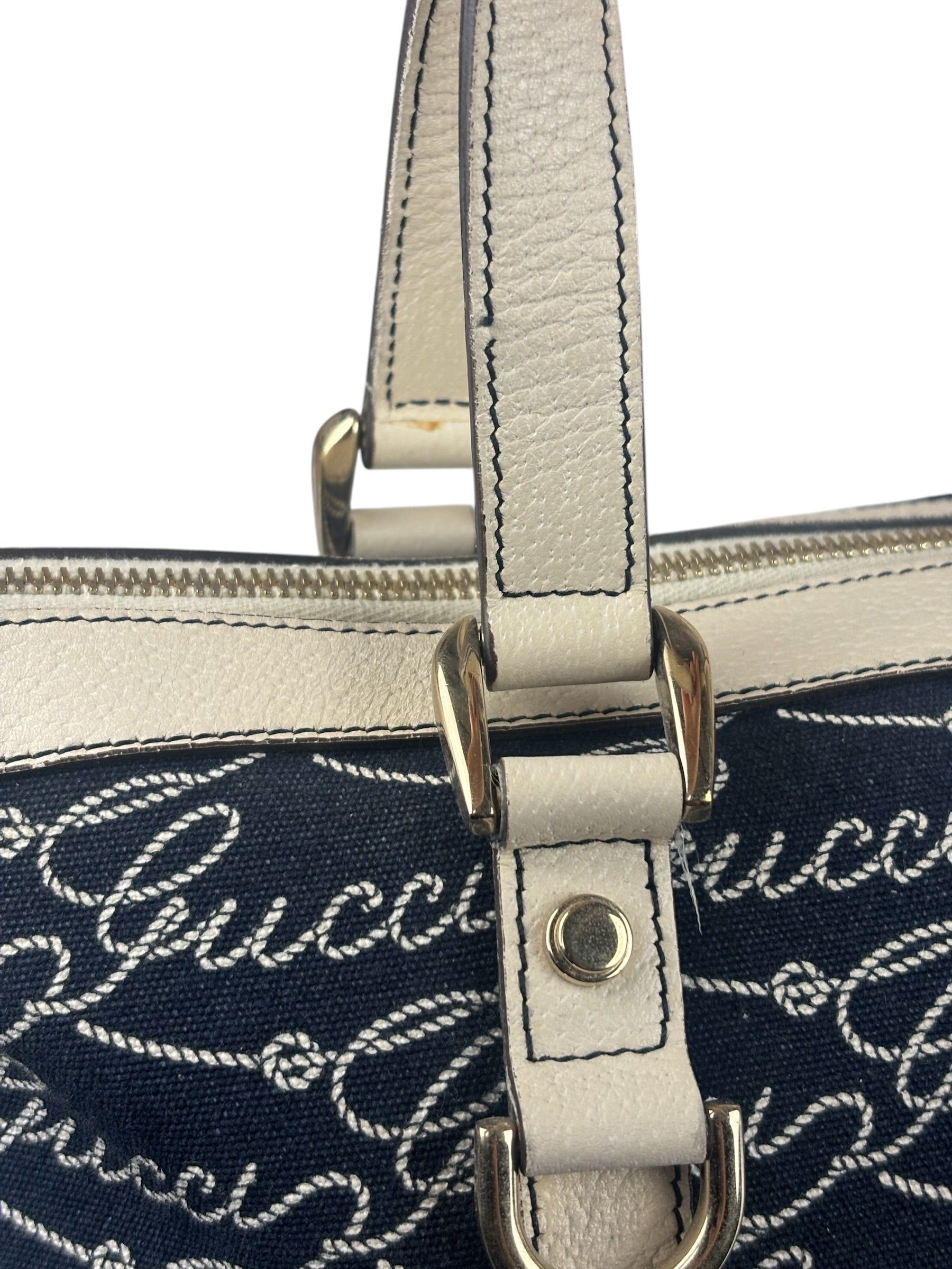 Gucci Western Logo Denim Abbey Zip Tote